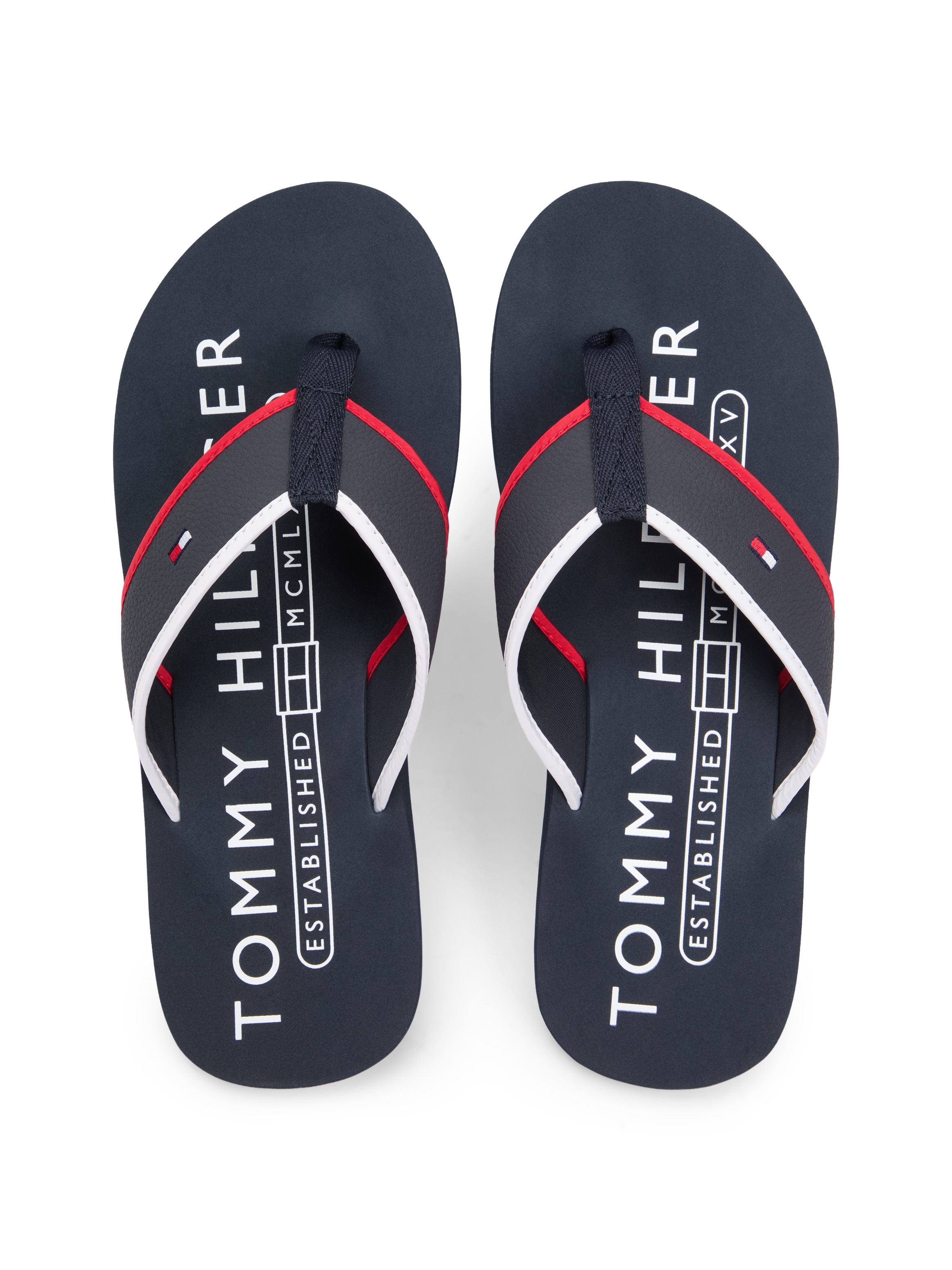 Tommy Hilfiger Zehentrenner »HILFIGER TUMBLE BEACH SANDAL«  , Sommerschuh, Badeschuh mit dreifarbiger Laufsohle