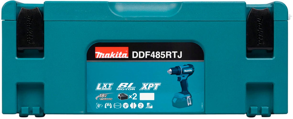 Makita Akku-Bohrschrauber »DDF485RTJ«, inkl. 2 Akkus 18V/3Ah, Ladegerät und Koffer