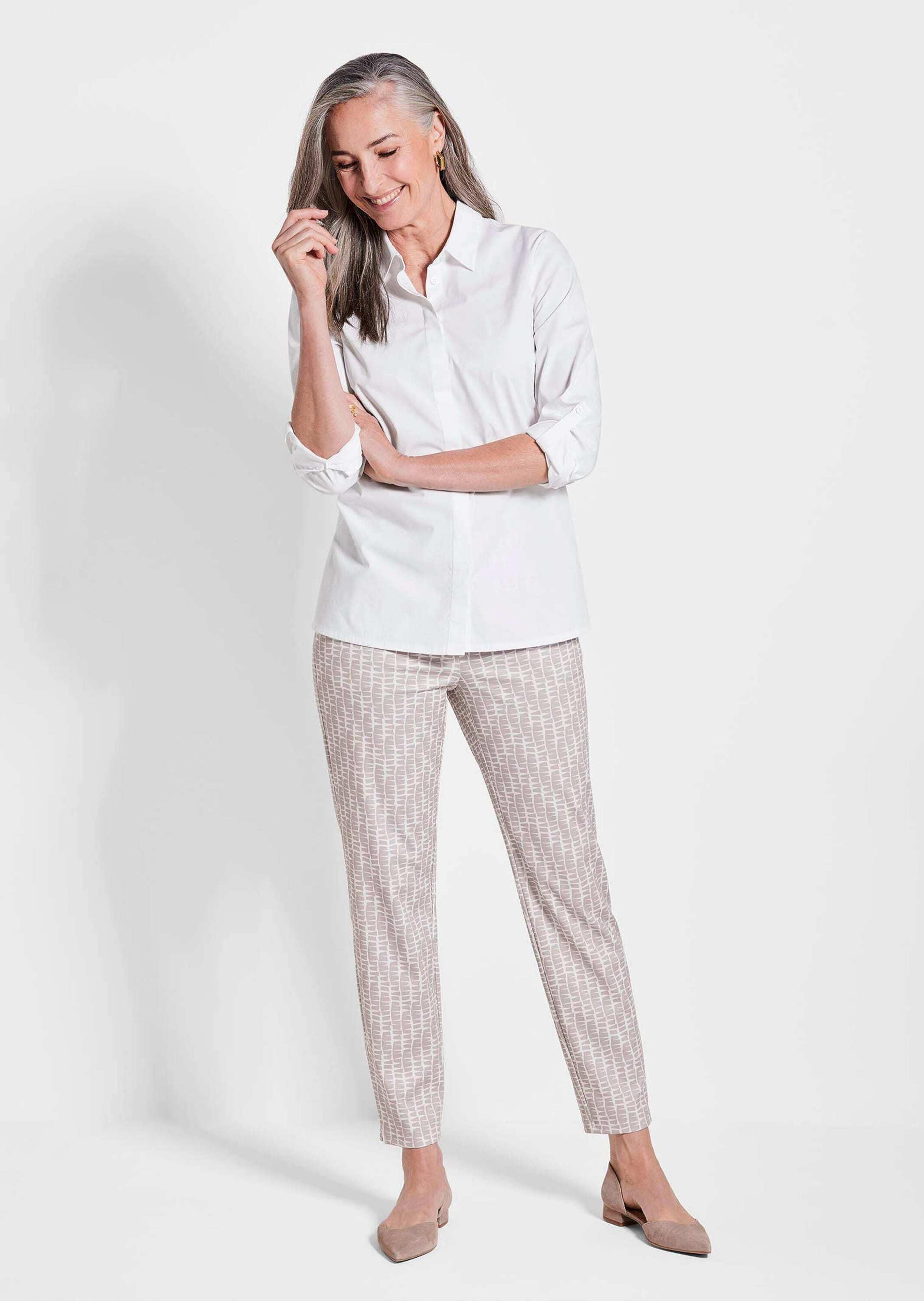 GOLDNER Hemdbluse »Kurzgröße Weiße Damenbluse im längeren Schnitt« Seitenschlitze