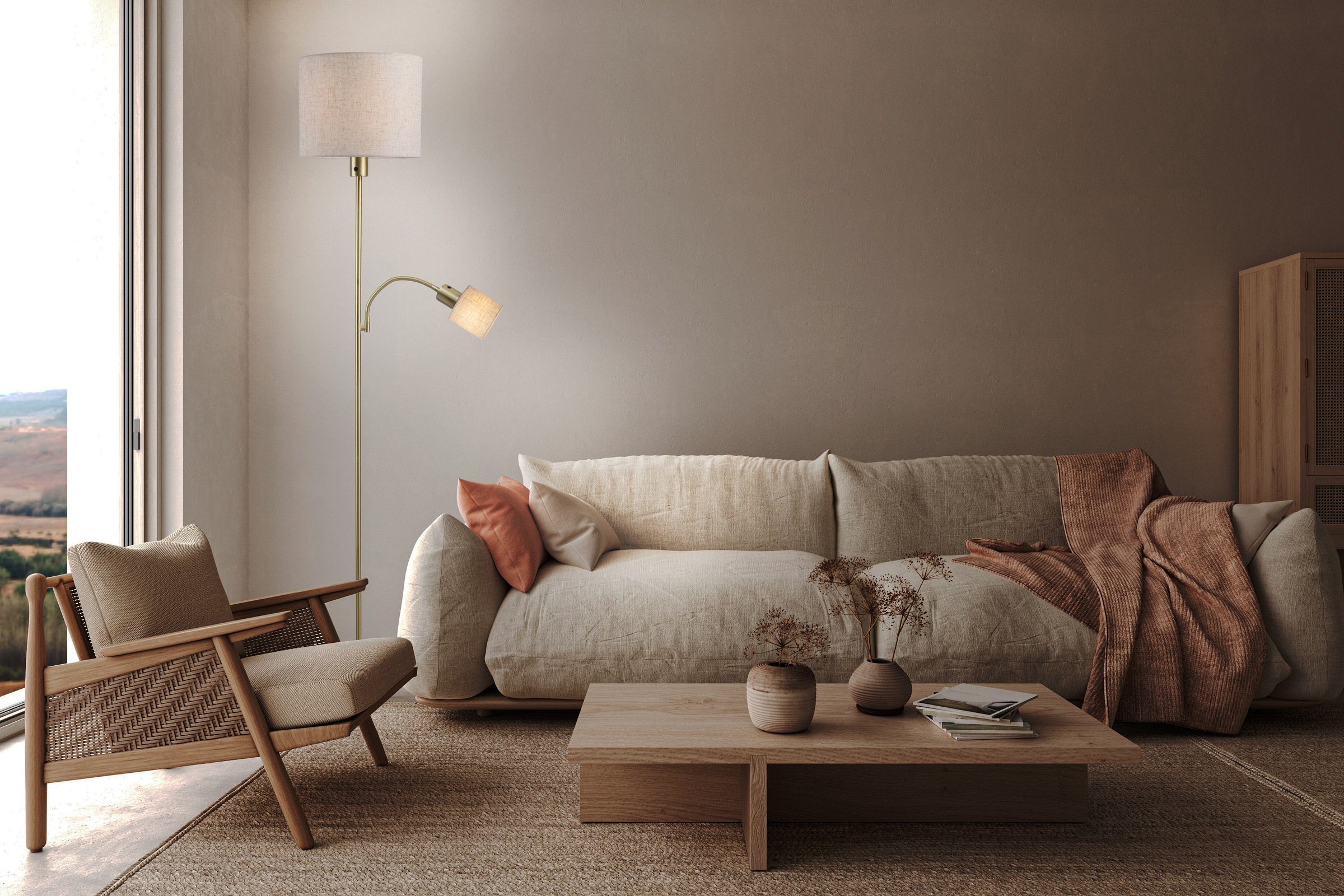 näve Stehlampe »Filomena« E14 | E27 1 Stk. Schirm braun, inkl. Lesearm, inkl. Druckschalter, H: 165cm