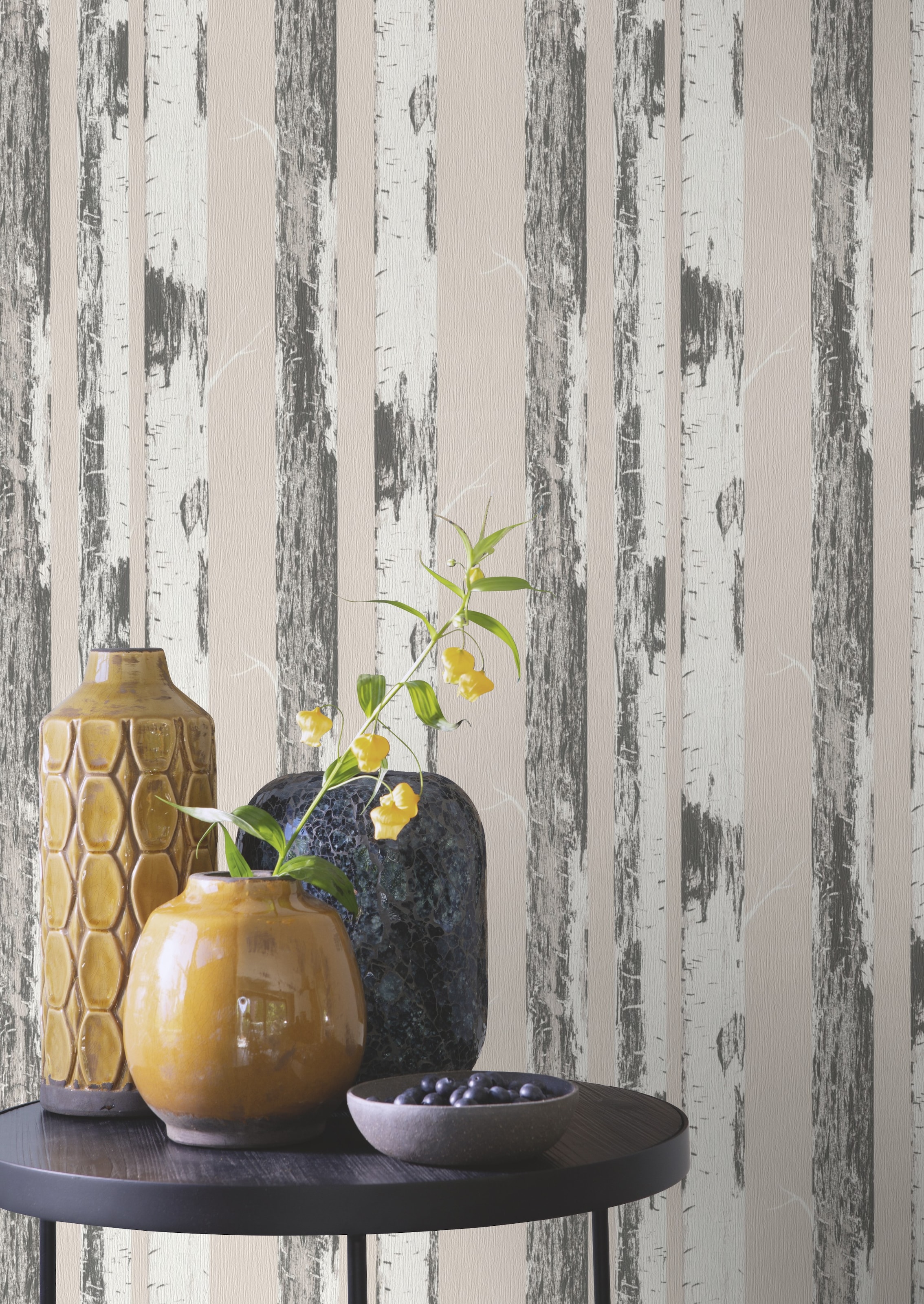 Rasch Papiertapete »mit Birkenstämmen« Holz strukturiert Birkenwald