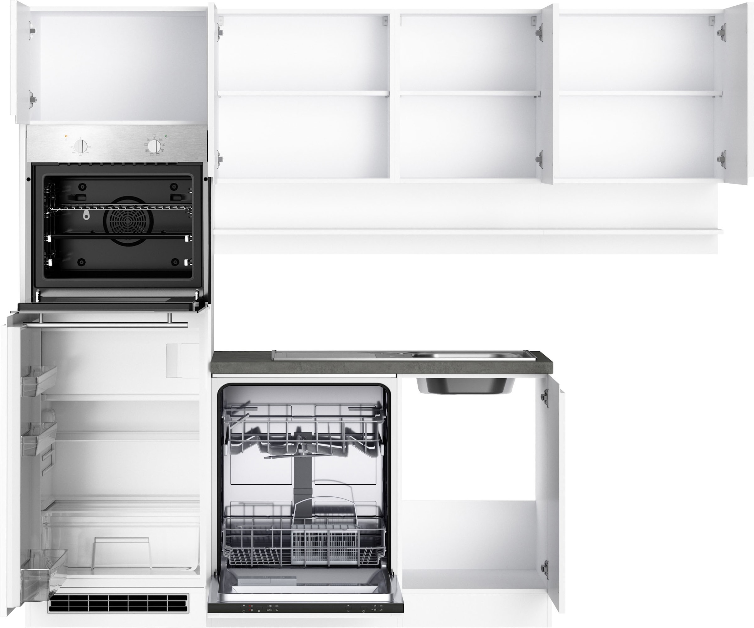 KOCHSTATION »KS-Virginia,neu in verbesserter Ausführung« Arbeitsplatte 38 mm stark, Stauraum, Softclose,  Stellbreite 230/190 cm, Soft-Close, ohne E-Geräte