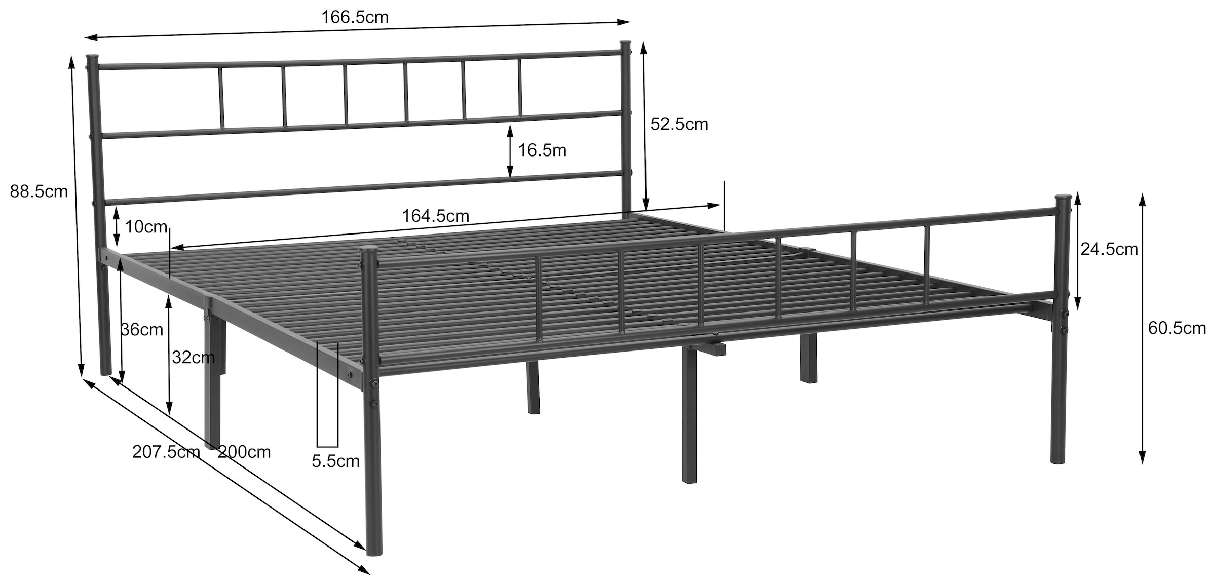 INOSIGN Metallbett »Amrum Bett Bettgestell Bettrahmen Einzelbett Doppelbett Stahlbett«, (2m Länge und in 4 Breiten wählbar - 90, 140, 160, 180 cm), Schlafzimmerbett inkl. 26 Lattenroste zum Schutz der Matratze