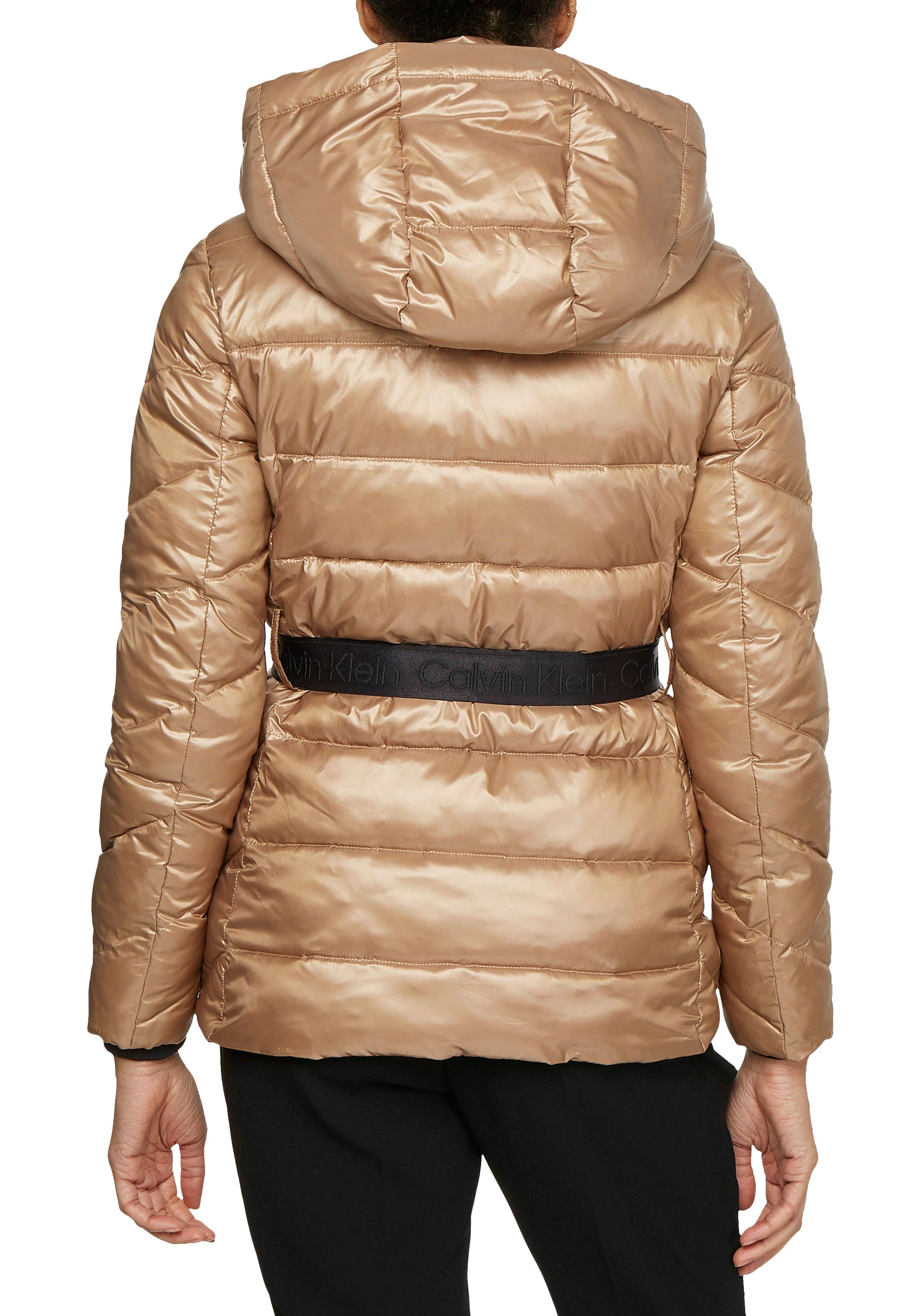 Calvin Klein Outdoorjacke »ESSENTIAL BELTED JACKET«, (2 St.), mit Kapuze,  elastischer Gürtel mit Logoschriftzug bei ♕ | Outdoormäntel