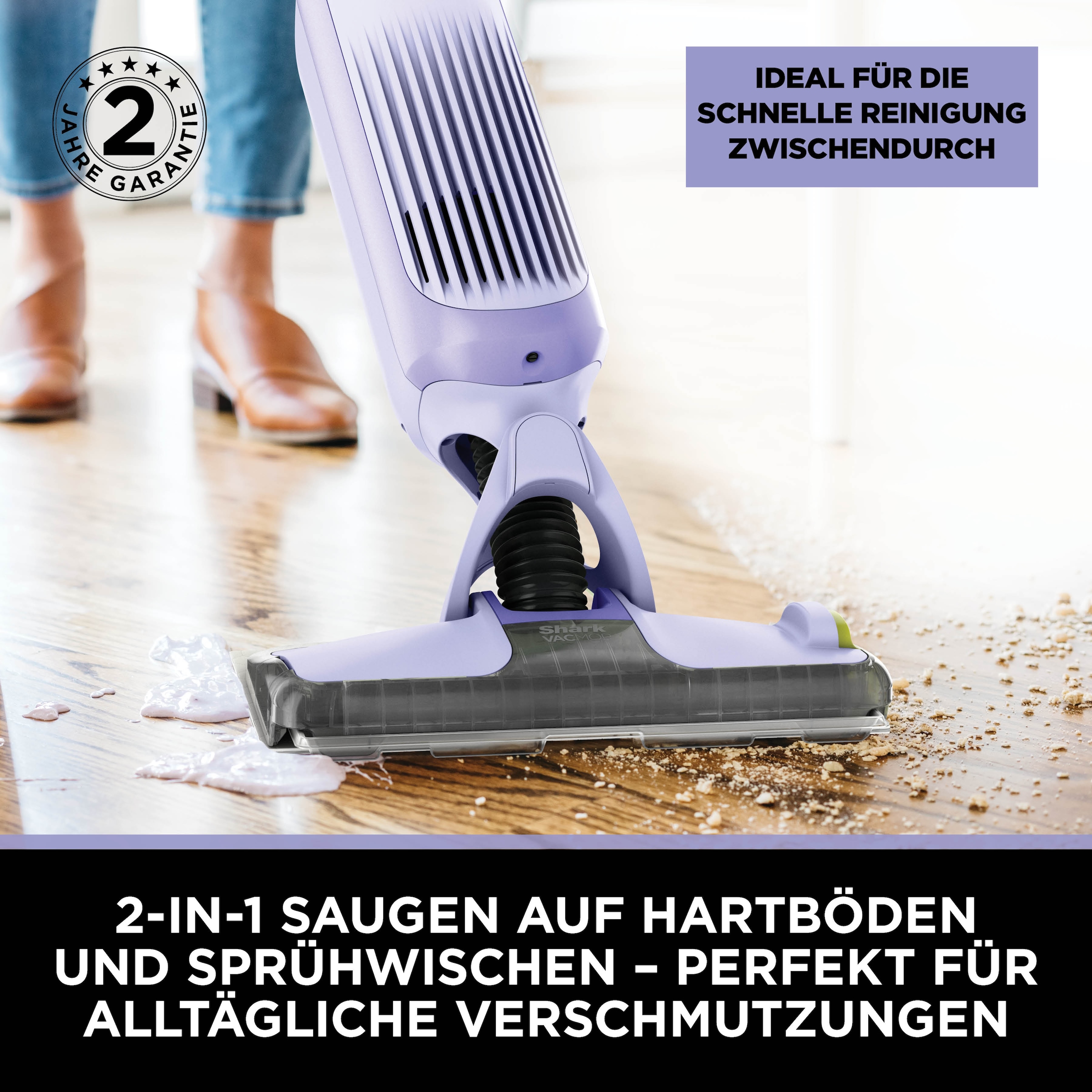 Shark Akku-Wischmopp »Shark VacMop 2-in-1 kabelloser Staubsauger/Sprühmopp VM200EUPL« VOLLSTÄNDIGE REINIGUNG MIT EINEM EINZIGEN EINWEGPAD, kabellos, leicht