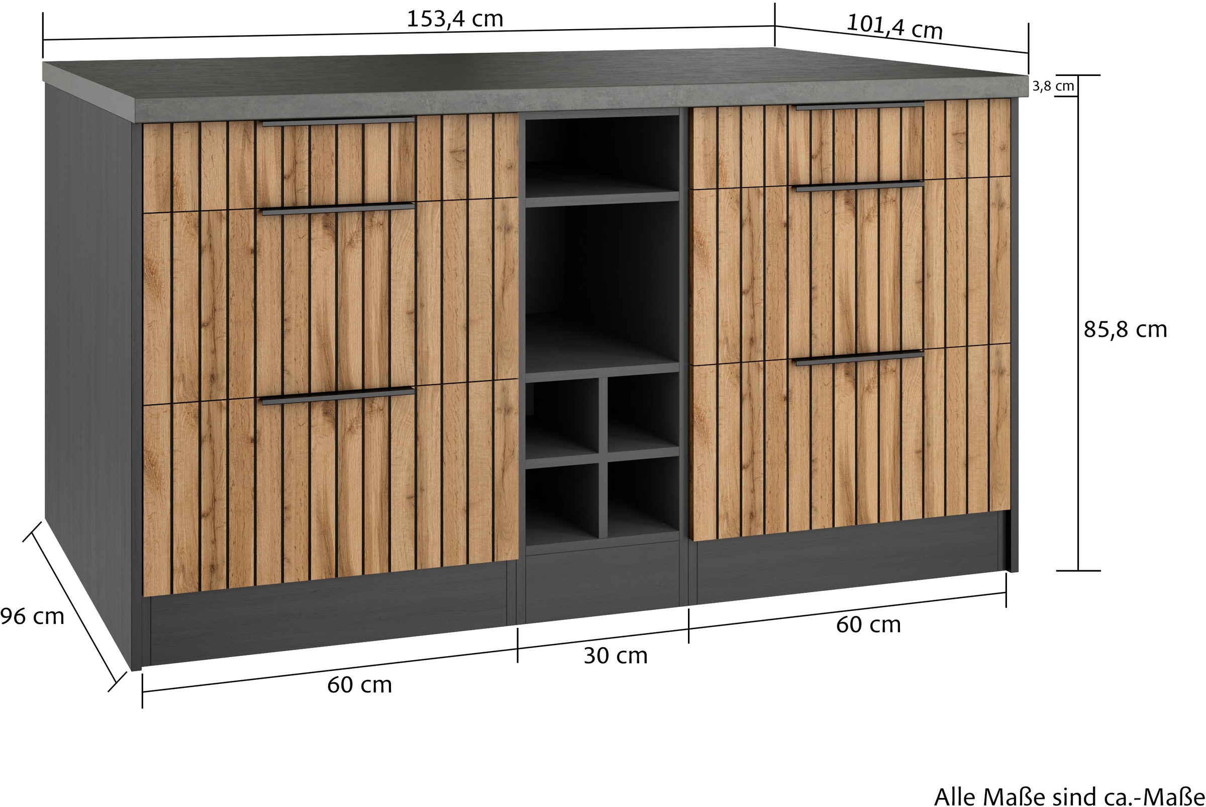KOCHSTATION Kücheninsel »KS-Lagos«, Kücheninsel 153/100 cm, mit höhenverstellbaren Möbelfüßen
