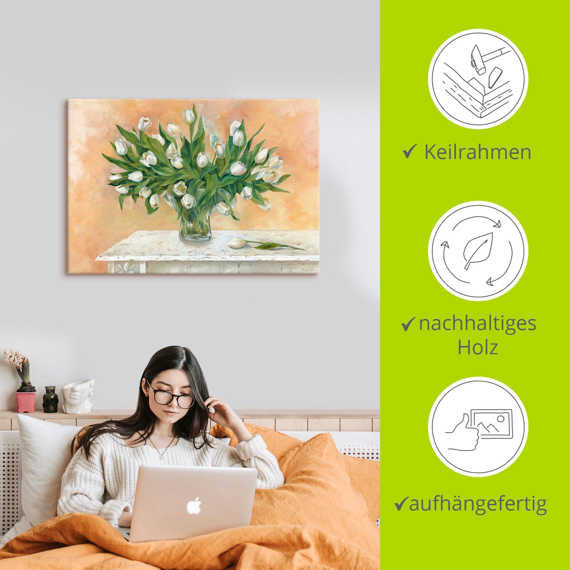 Artland Leinwandbild »Weiße Tulpen II« Blumen 1 Stk. tlg. auf Holzrahmen gespannt