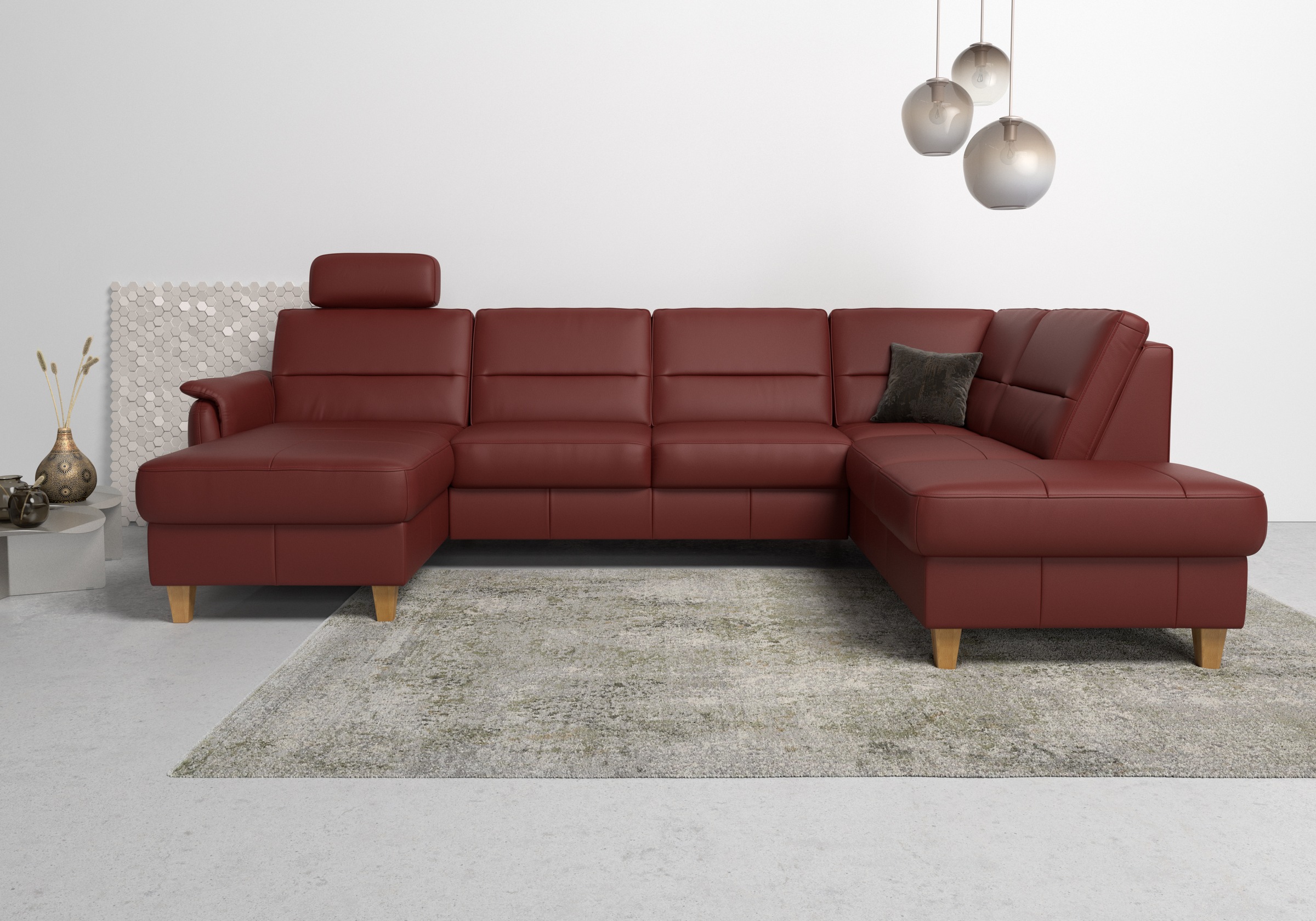 Home affaire Wohnlandschaft »Palmera U-Form, B: 308 cm«, optional Bettfunktion & Bettkasten, Federkern