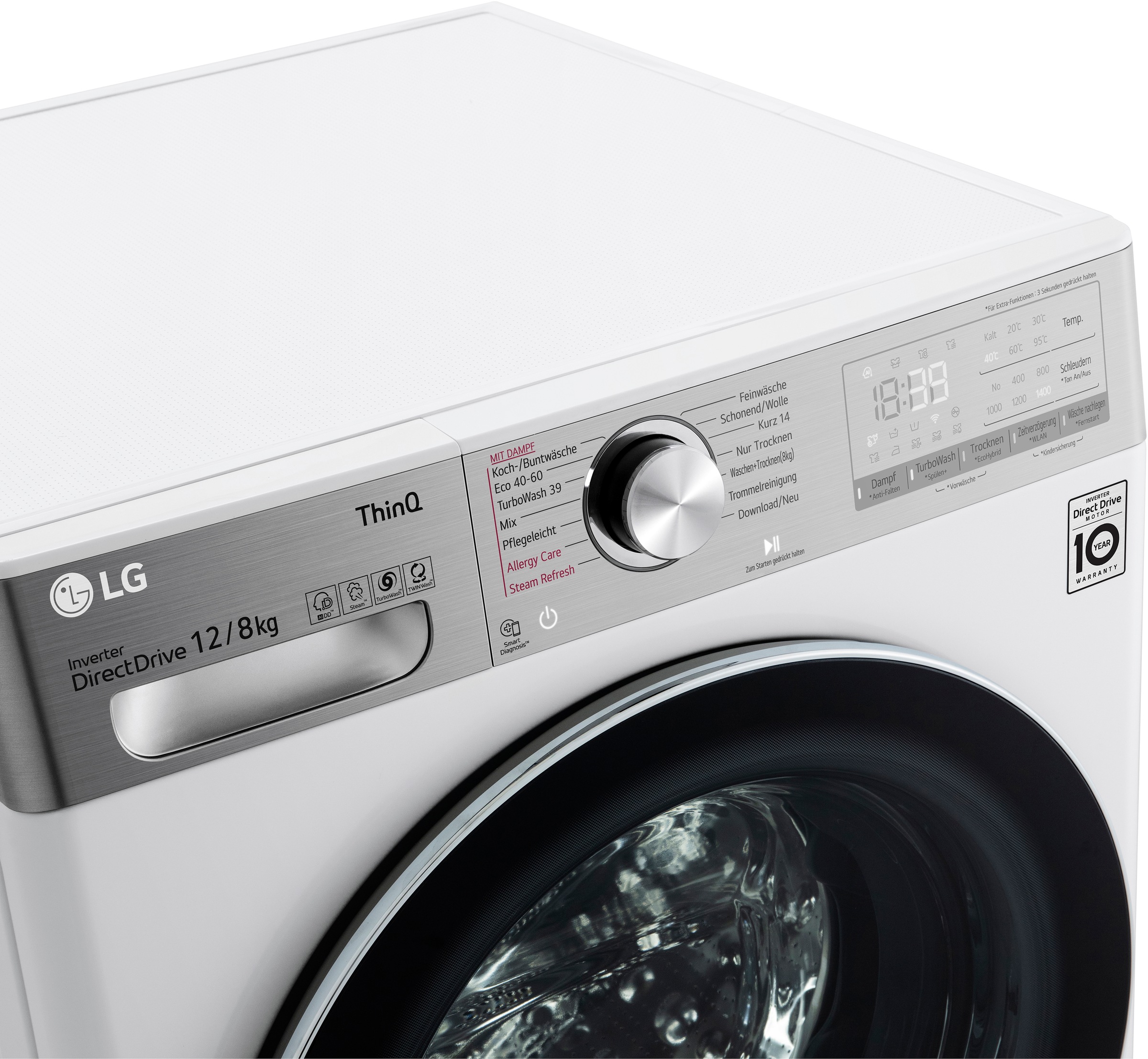 Jahren Waschen - 3 mit »V9WD128H2«, nur Minuten 39 Waschtrockner TurboWash® in LG Garantie XXL