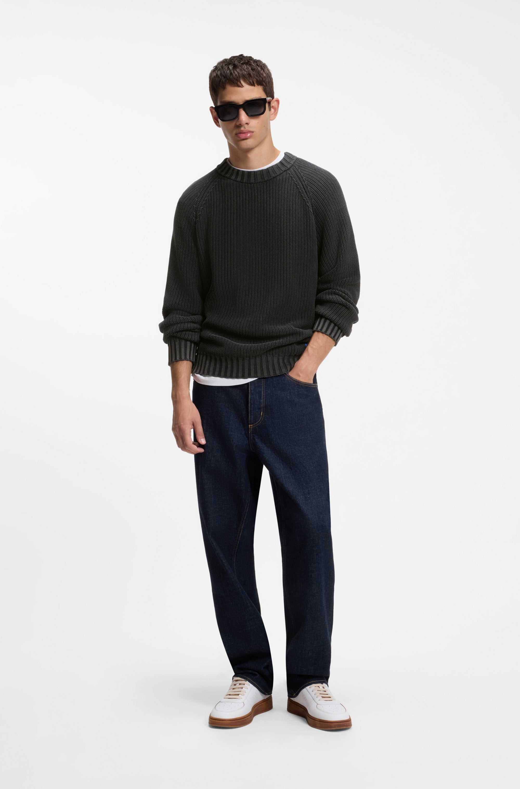 HUGO Strickpullover »Sondye« Strukturierter Rippenstrick aus reiner Baumwolle, Relaxed Fit