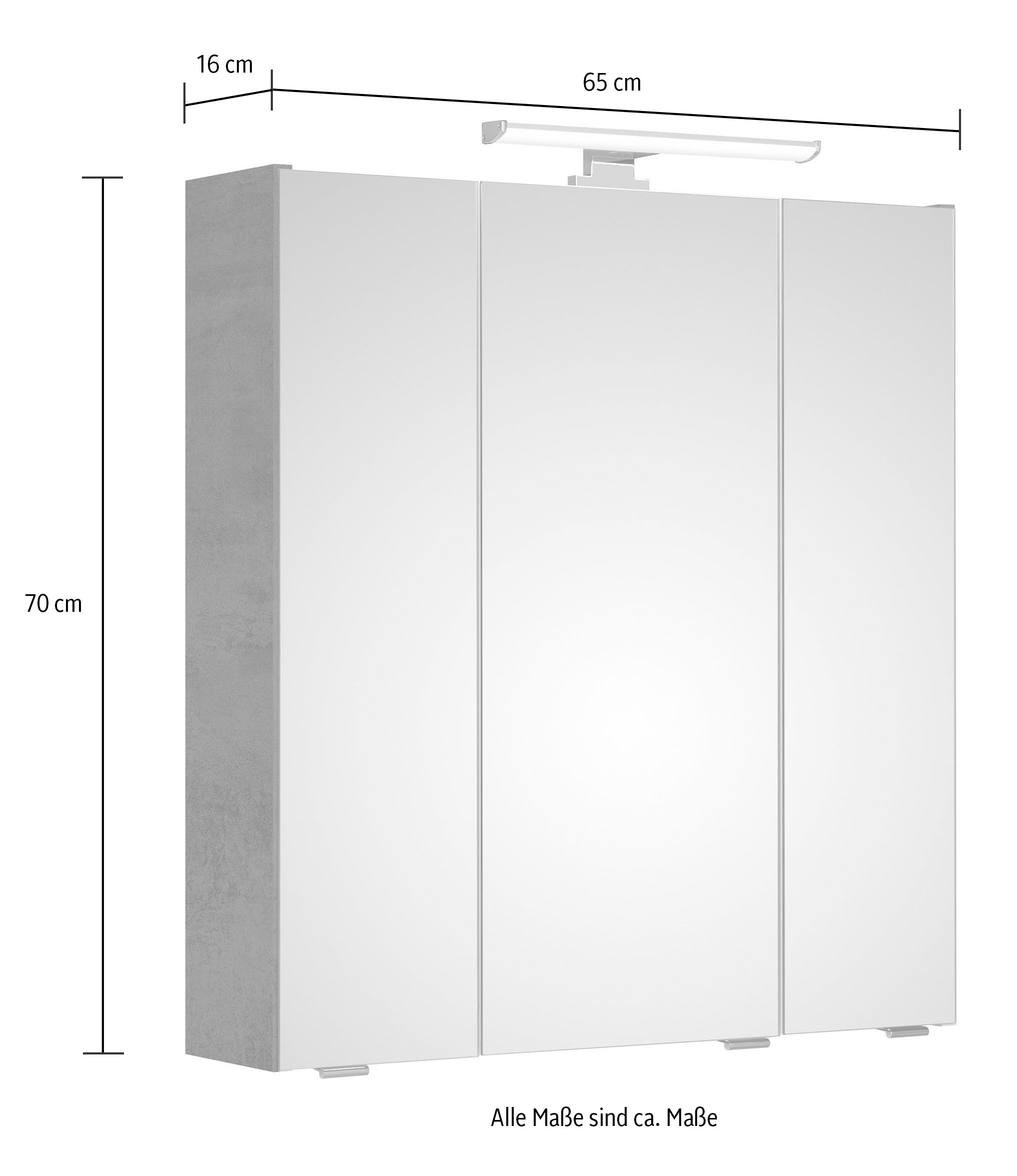 Saphir Badezimmerspiegelschrank »Quickset 945 Badschrank, 3 Spiegeltüren, 6 Einlegeböden, 65 cm breit«, inkl. LED-Beleuchtung, Türdämpfer, Schalter-/Steckdosenkombination