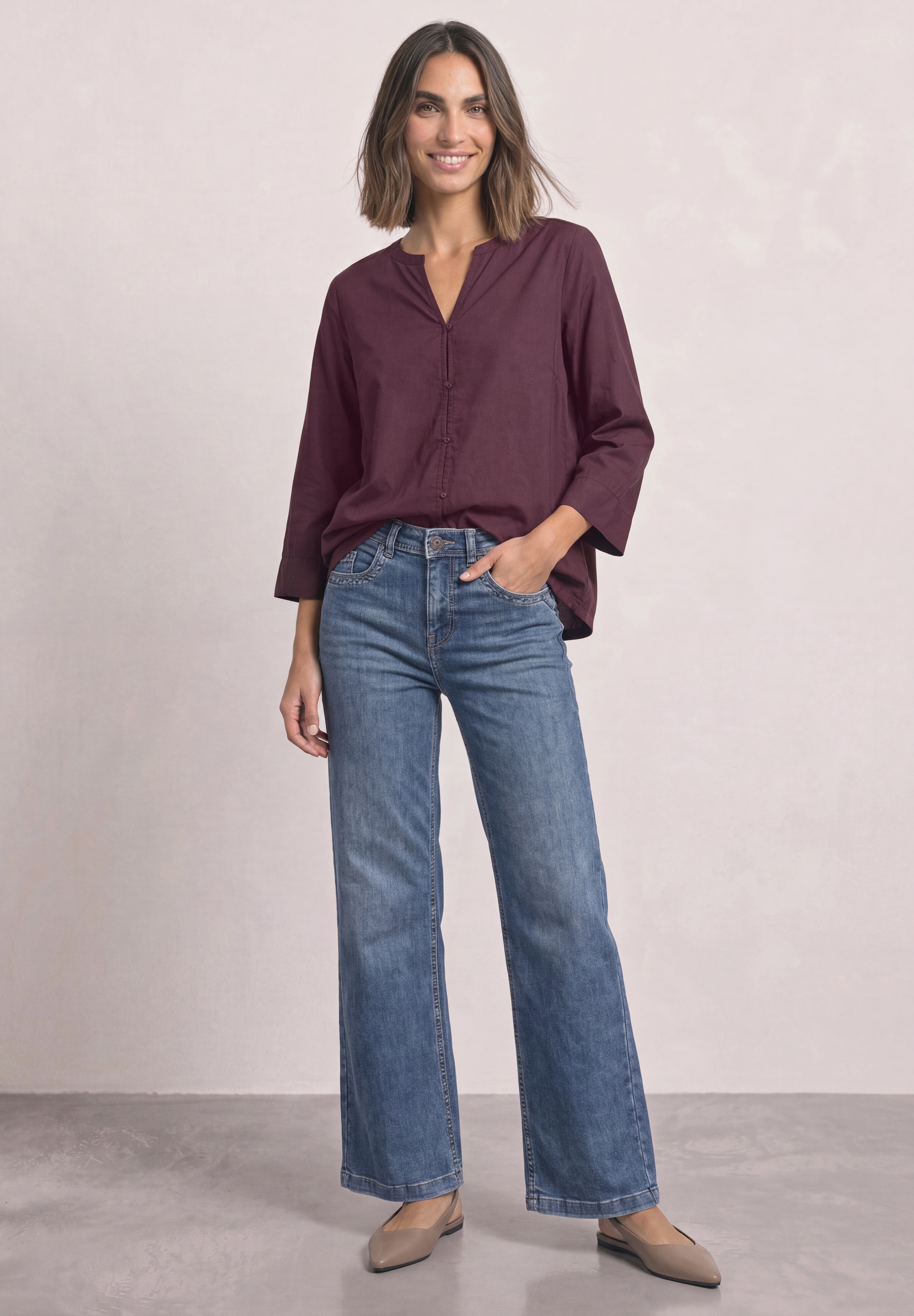 STREET ONE Schlupfbluse 3/4-Arm Sommerbluse mit Split Neck