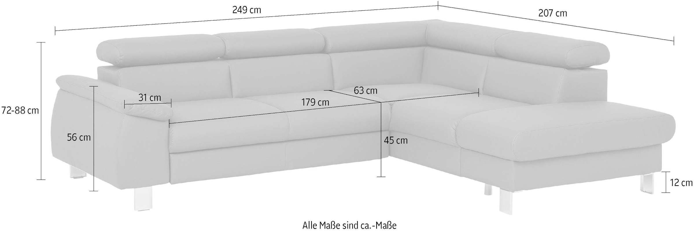 COTTA Polstergarnitur »Komaris L-Form«, (Set), Set bestehend aus: Ecksofa mit Kopfteilverstellung & Hocker