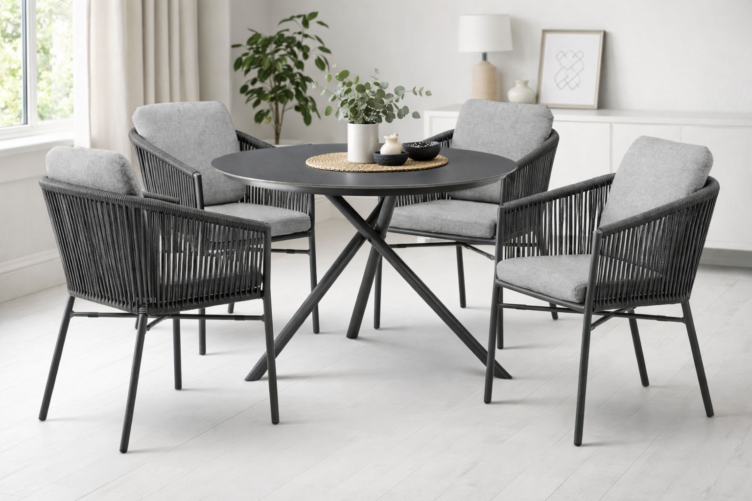 Destiny Garten-Essgruppe »LUCCA BARLETTA 2 Se + Tisch Ø 110x75cm, anthrazit« Set, 10 Stk. tlg. Aluminium, Olefin-Rope, HPL