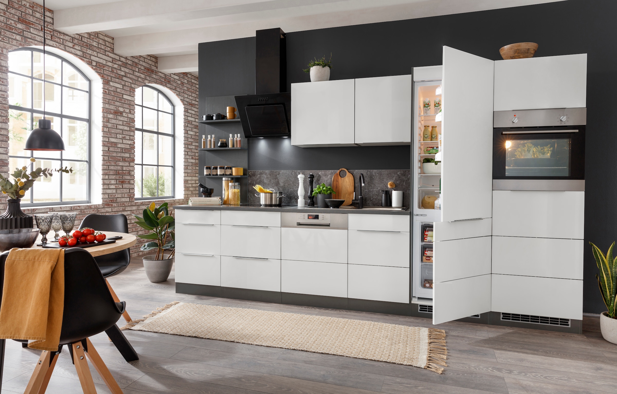 KOCHSTATION Küchenzeile »KS-Brindisi Breite 340 cm« wahlweise mit E-Geräten und Induktion, mit MDF-Fronten und Regal