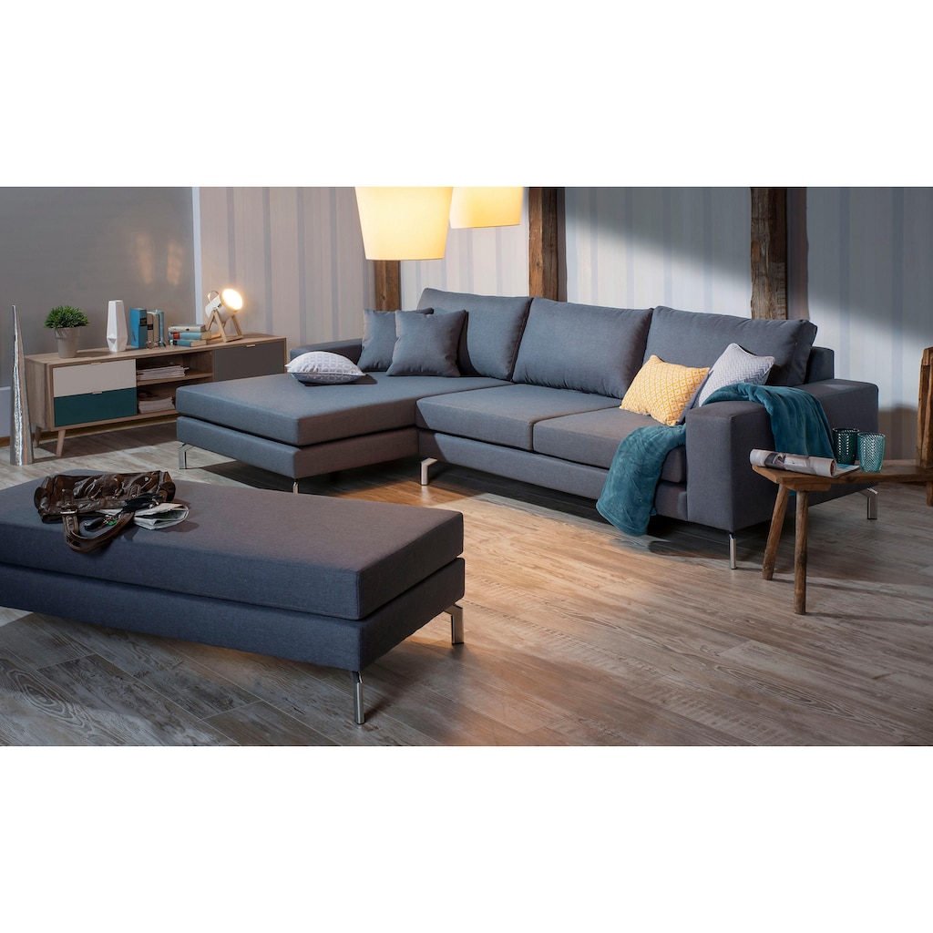 Max Winzer® Ecksofa »Flori«, (Spar-Set, Ecksofa und Hocker), mit abgewinkelten Chromfüßen, inklusive Zierkissen