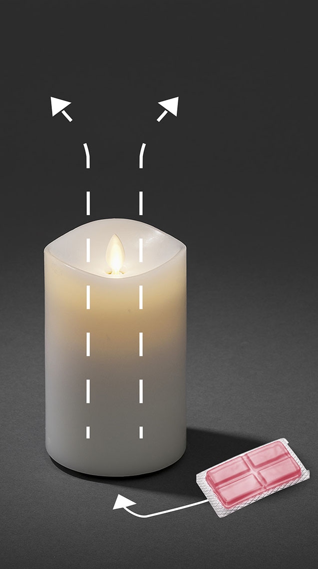 KONSTSMIDE LED-Kerze, Duftkerze, weiß, flackernd, Rechnung 13 Lavendel-Duftpad, Ø kaufen 9 auf ca. H. cm mit cm