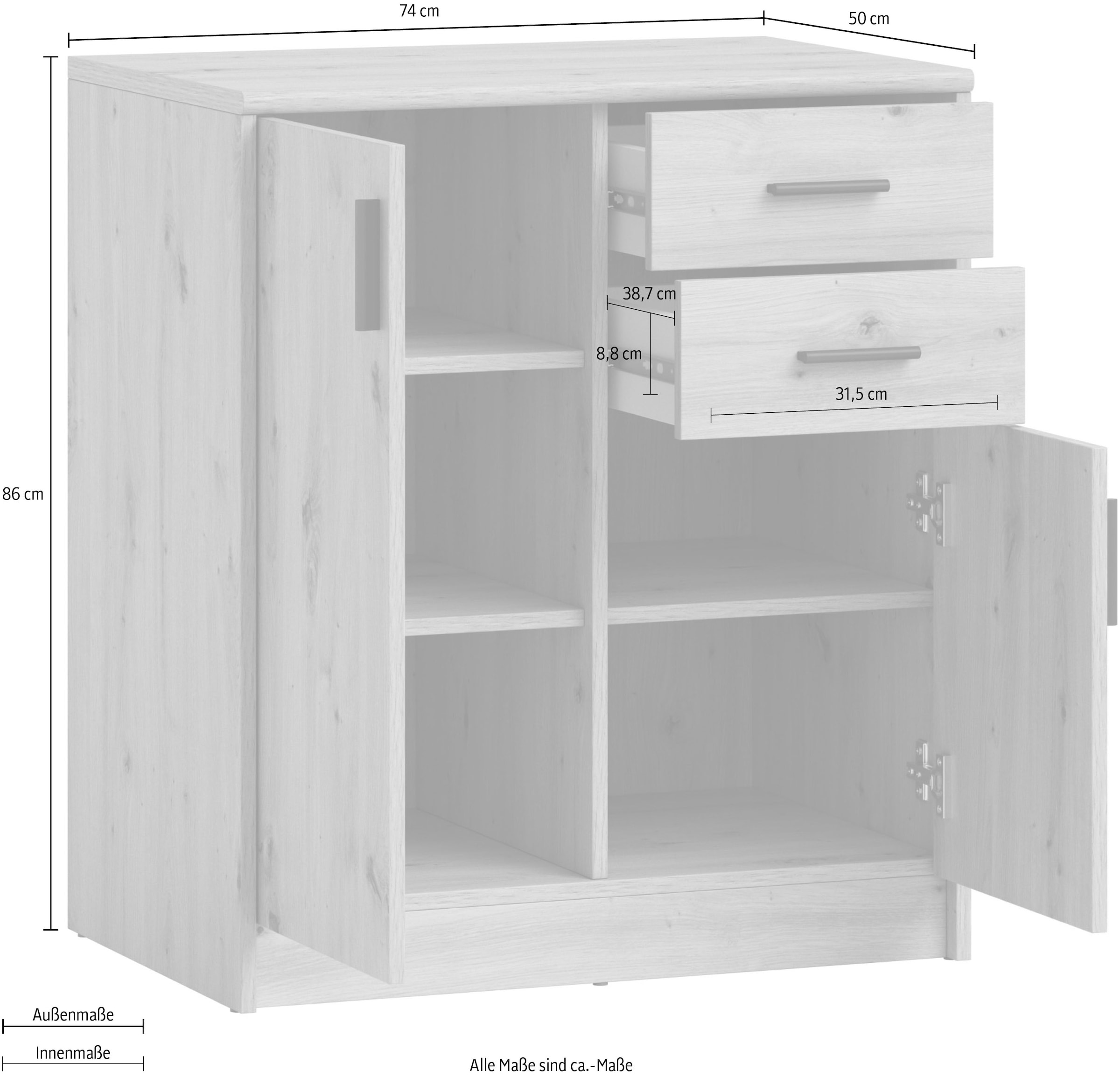 HBZ Sideboard »Nelly Kommode, BxHxT 74x86x50cm« 1 Stk. tlg. Breite 74cm, Einlegeböden verstellbar, foliert