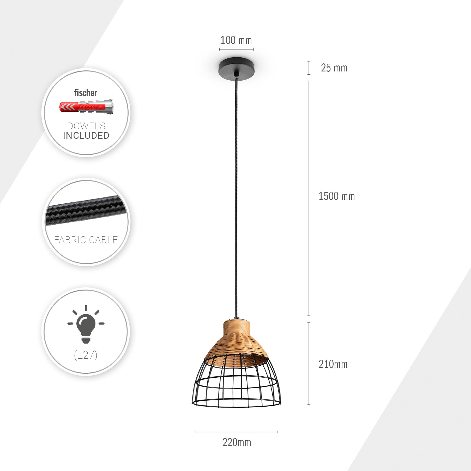 Garantie online Boho XXL Pendelleuchte Home Vintage Korb Paco LED Rattan Hängeleuchte Lampe »PUCU«, kaufen Jahren mit 3 E27 Esszimmerlampe |