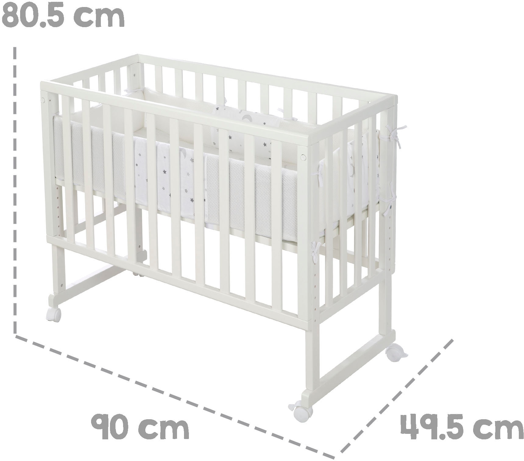 roba® Stubenbett »Safe Asleep® 2in1, weiß, Sternenzauber grau«, mit 4 Rollen, Matratze, Nestchen und Sicherheitsbarriere