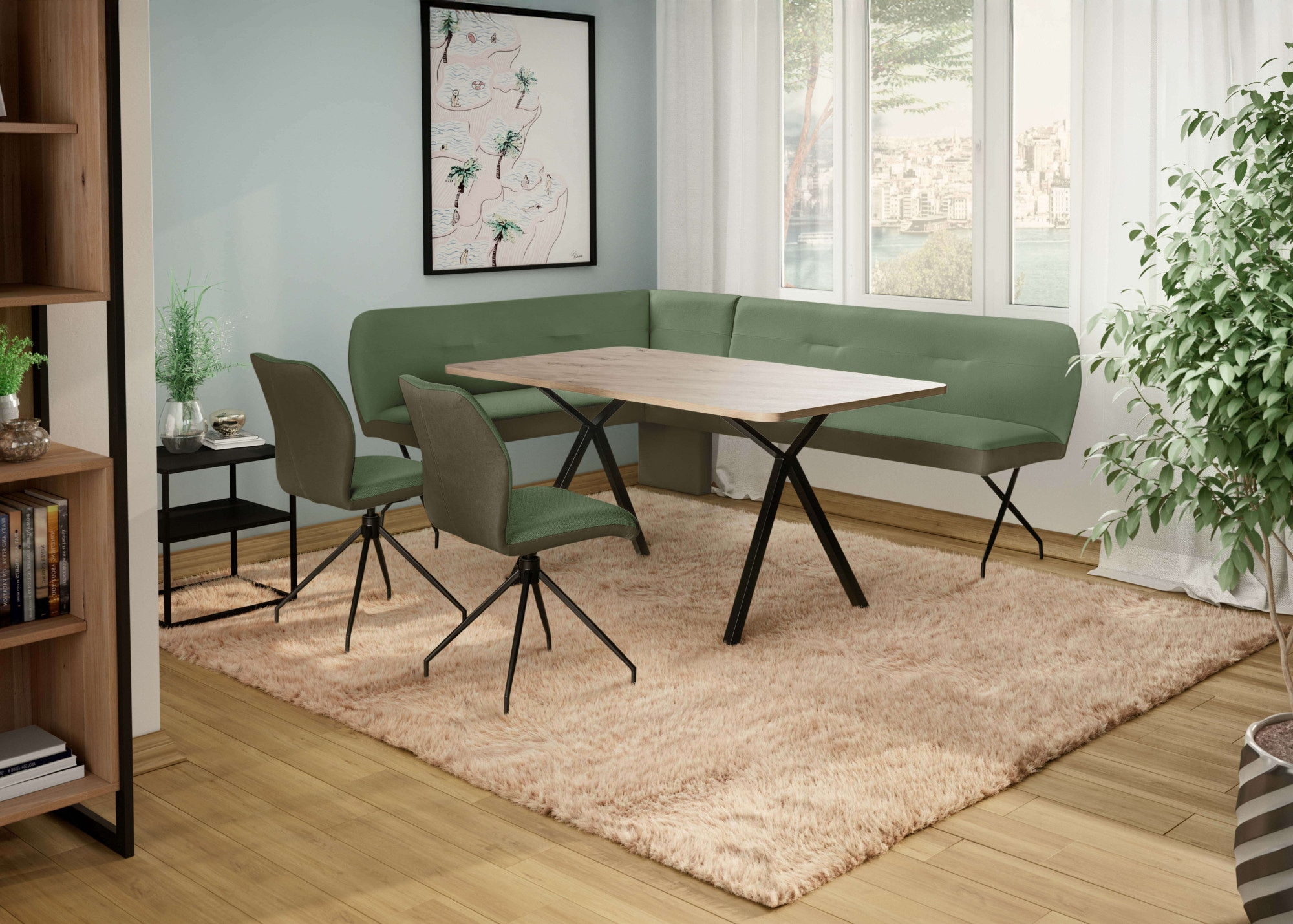 OTTO home Eckbankgruppe »Gabi Essecke, Sitzgruppe, Eckbankgruppe, Küchenbankgruppe« Set, 4tlg, 4 tlg. tlg. Stuhl: 360° drehbar (Rückst.), 2-Stoff-Design. Wellenfederung Eckbank