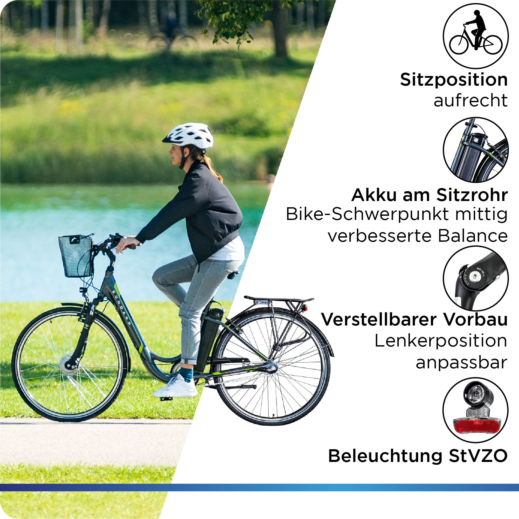 Zündapp E-Bike »Z510«, 3 Gang, Shimano, Nexus SC-3C41, Frontmotor 250 W, Pedelec, Elektrofahrrad für Damen u. Herren