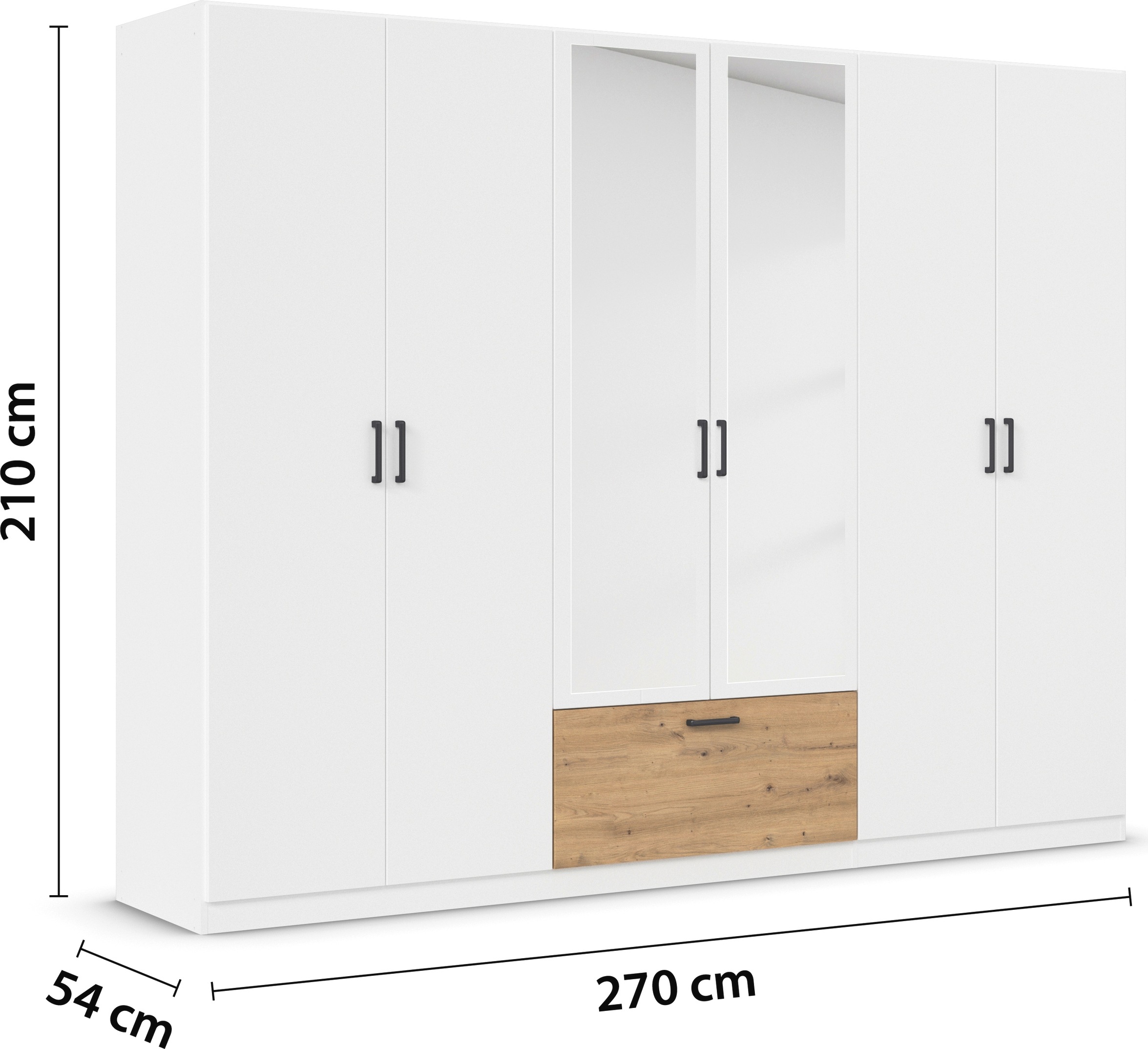 rauch Drehtürenschrank »Kleiderschrank Schrank Garderobe Wäscheschrank BARI mit Spiegel«, mit Schubasten mittig, moderner Griff in Graumetallic MADE IN GERMANY