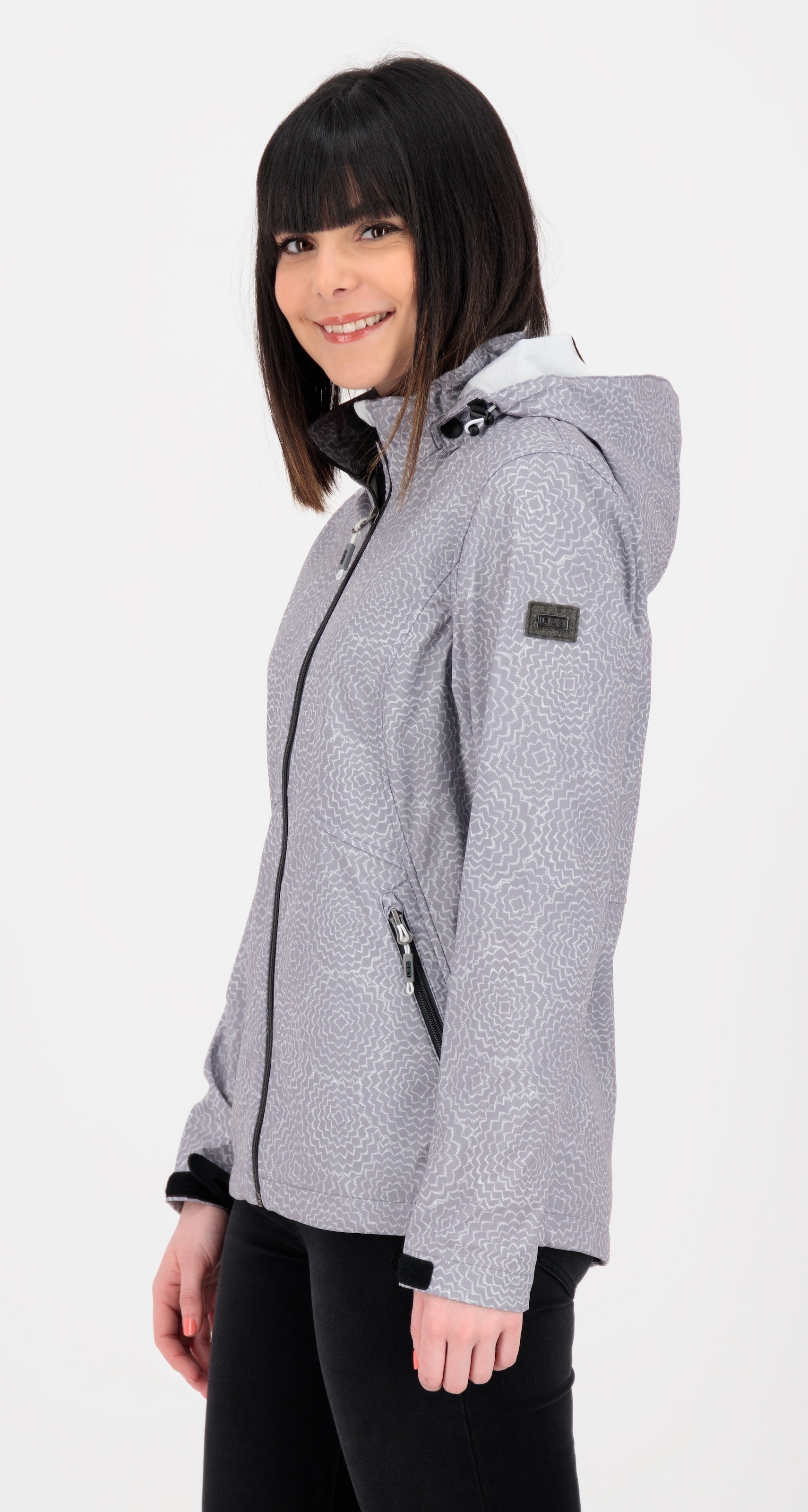 LPO Softshelljacke »SHELBY PEAK II«, leichte Softshelljacke mit All-Over-Print und abnehmbarer Kapuze