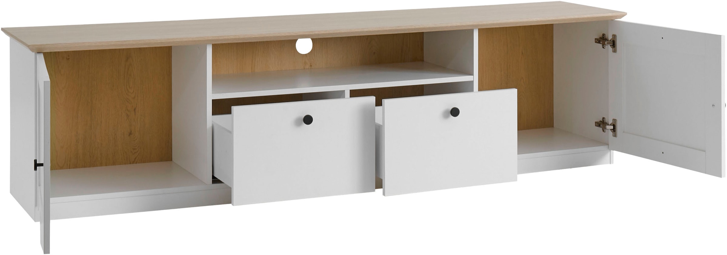 OTTO home Lowboard »Brest, TV-Unterschrank, Kommode, TV-Schrank im Landhausstil« schwarze Metallgriffe, ausreichend Stauraum, 204 cm breit