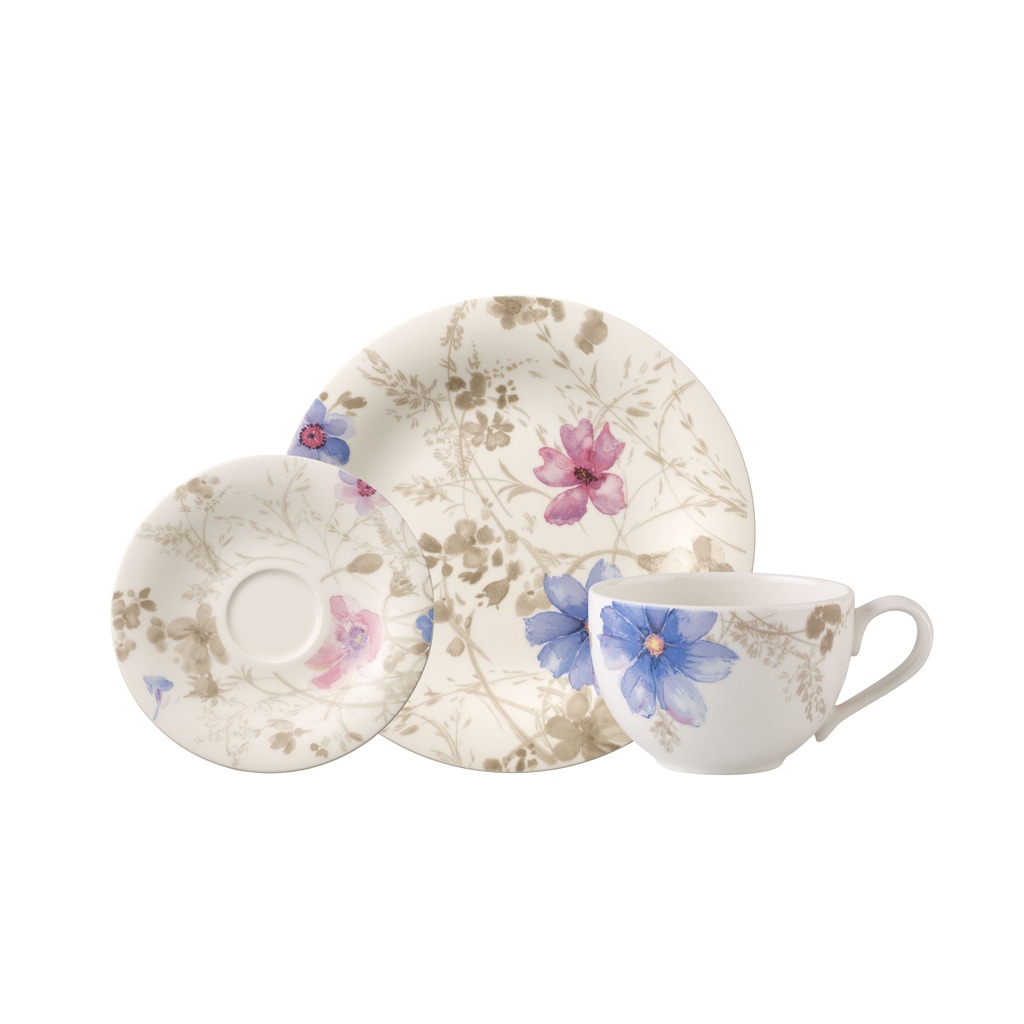 Villeroy & Boch Kaffeeservice "Mariefleur Gris Basic" Made in Germany, Fine China Porzellan