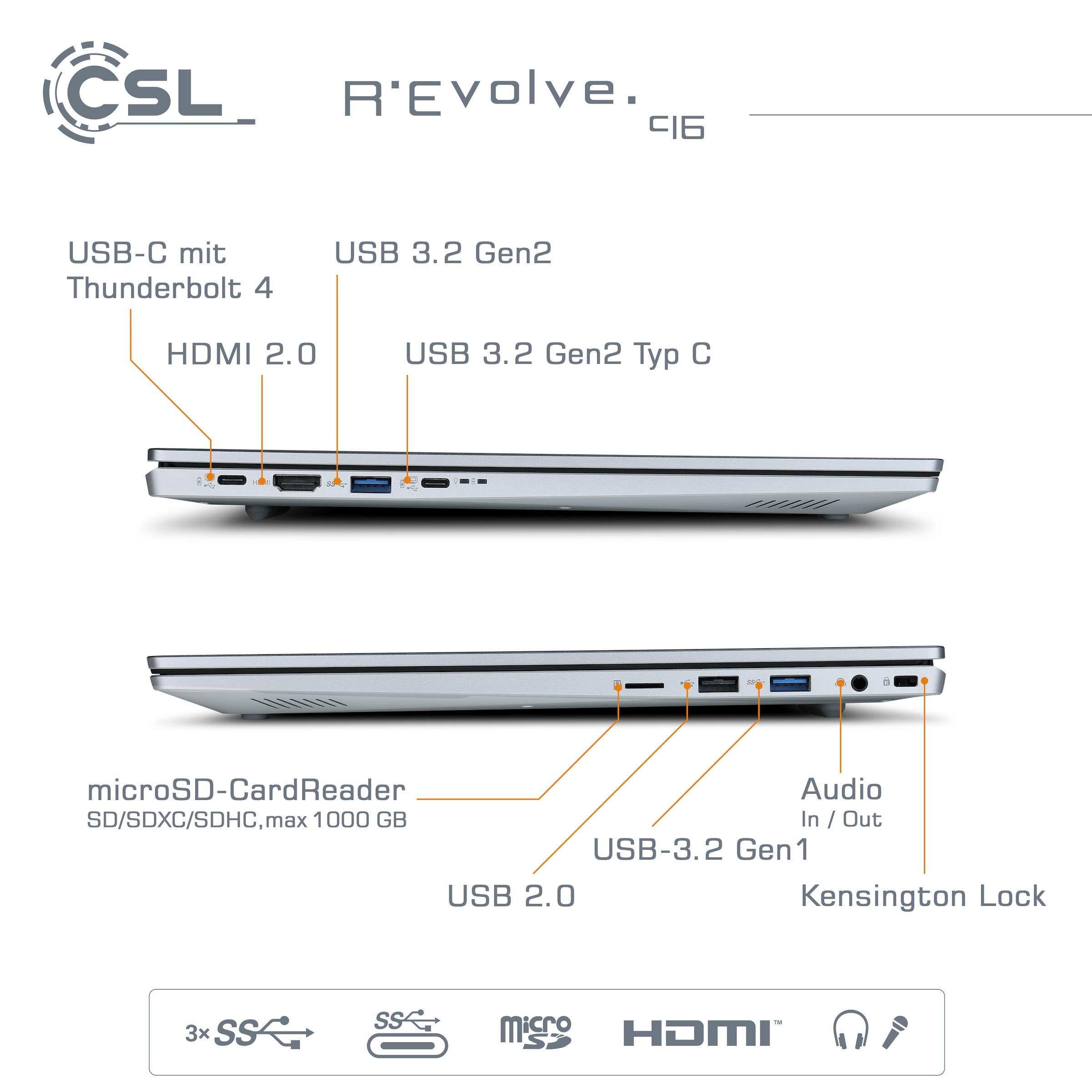 CSL Notebook »R'Evolve C16«, 40,64 cm, / 16 Zoll, Intel, Core i5, 2000 GB SSD