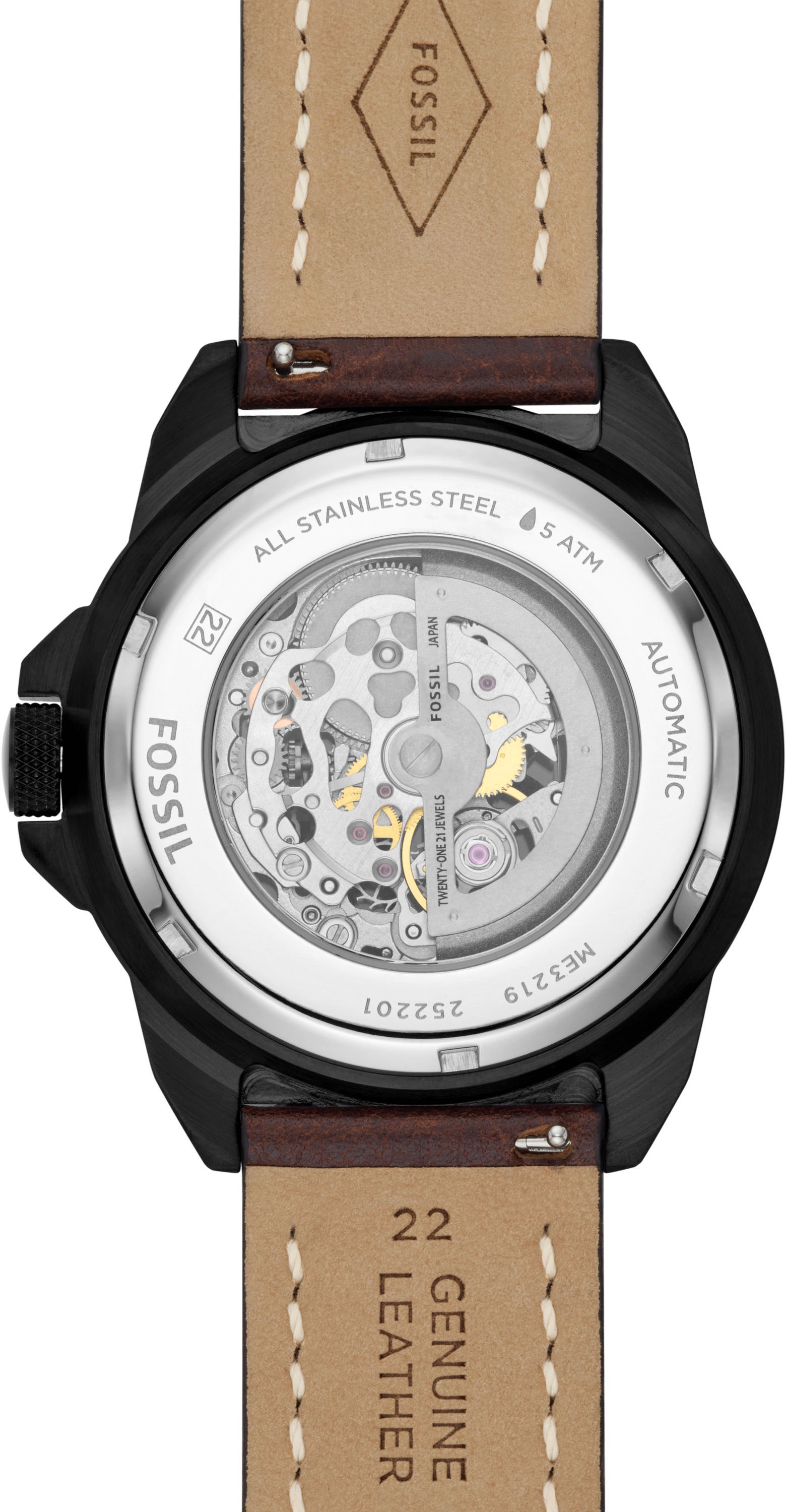 Fossil Automatikuhr »BRONSON«, Armbanduhr, Herrenuhr, mechanische Uhr, Lederarmband