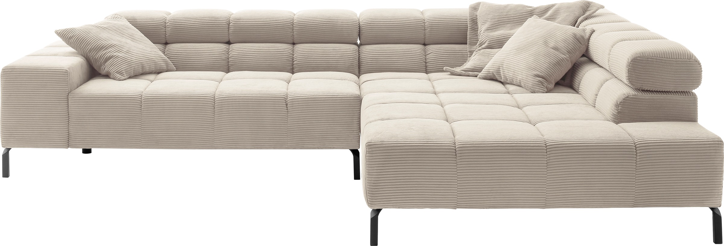 INOSIGN Ecksofa »Ancona New, wahlweise motorische Sitztiefenverstellung, auch in Cord«, feine Steppung, mit Kopfteilverstellung, 3 Zierkissen, L-Form
