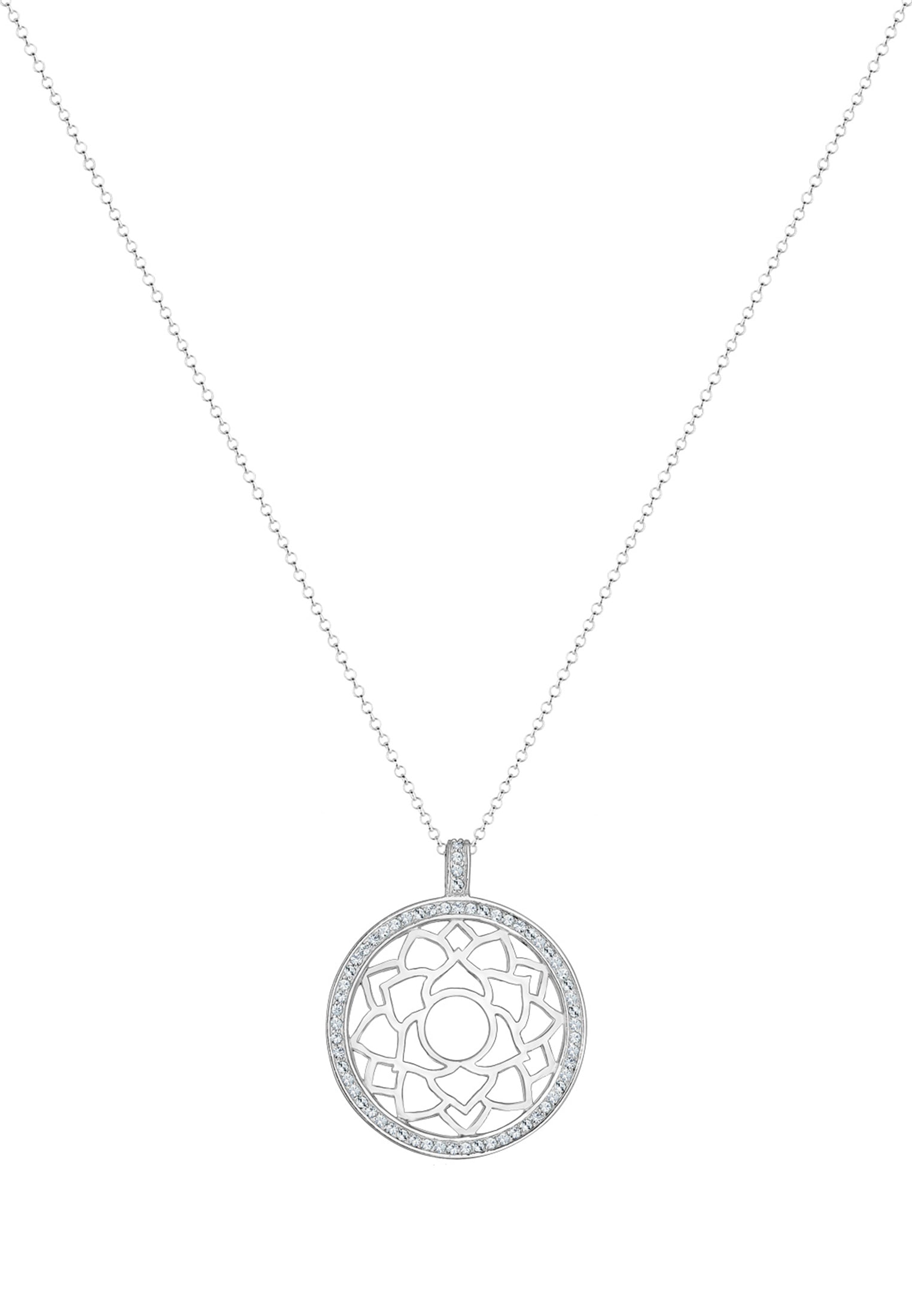 Elli Premium Lange Kette »Halskette Anhänger Ornament Glas Kristalle Weiß 925 Sterling Silber«