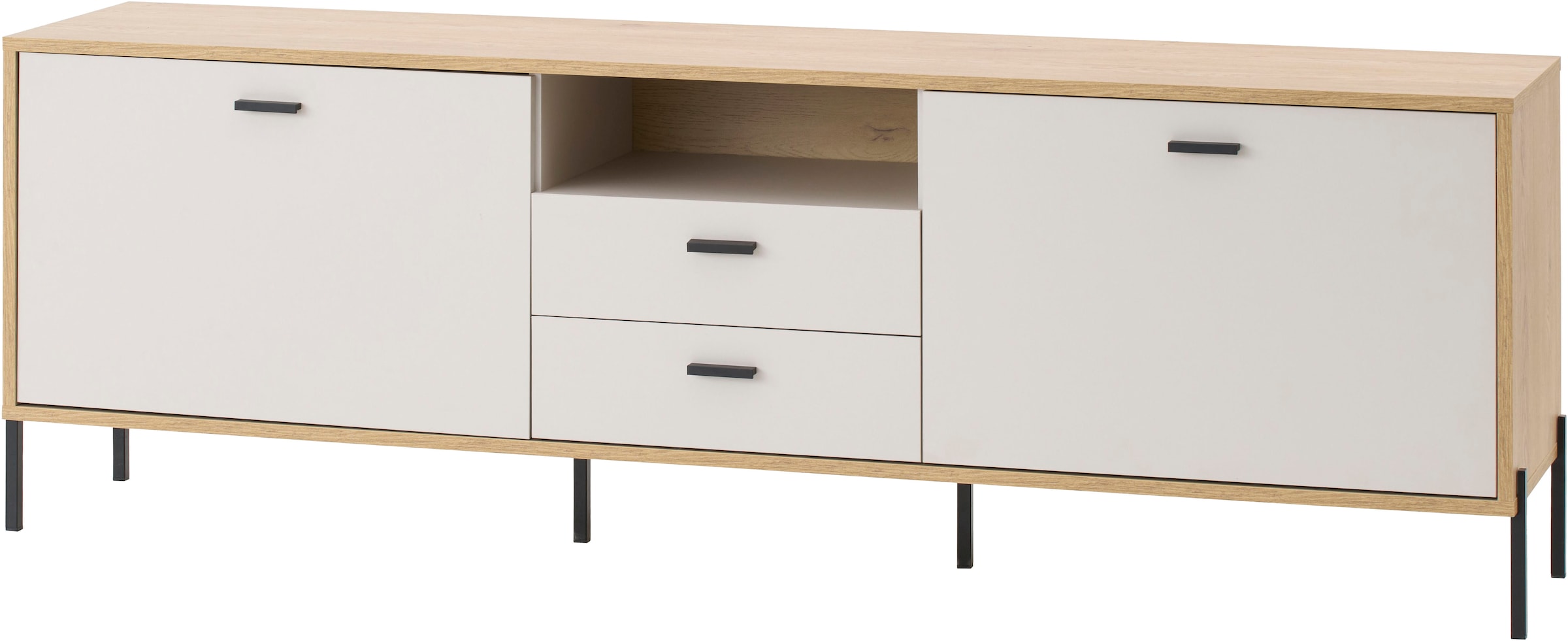 Home affaire Lowboard »Fredericia, TV-Schrank in Kaschmir, moderner TV-Unterschrank, Kommode« zeitlos, schwarze Metallgriffe und -füße, ausreichend Stauraum