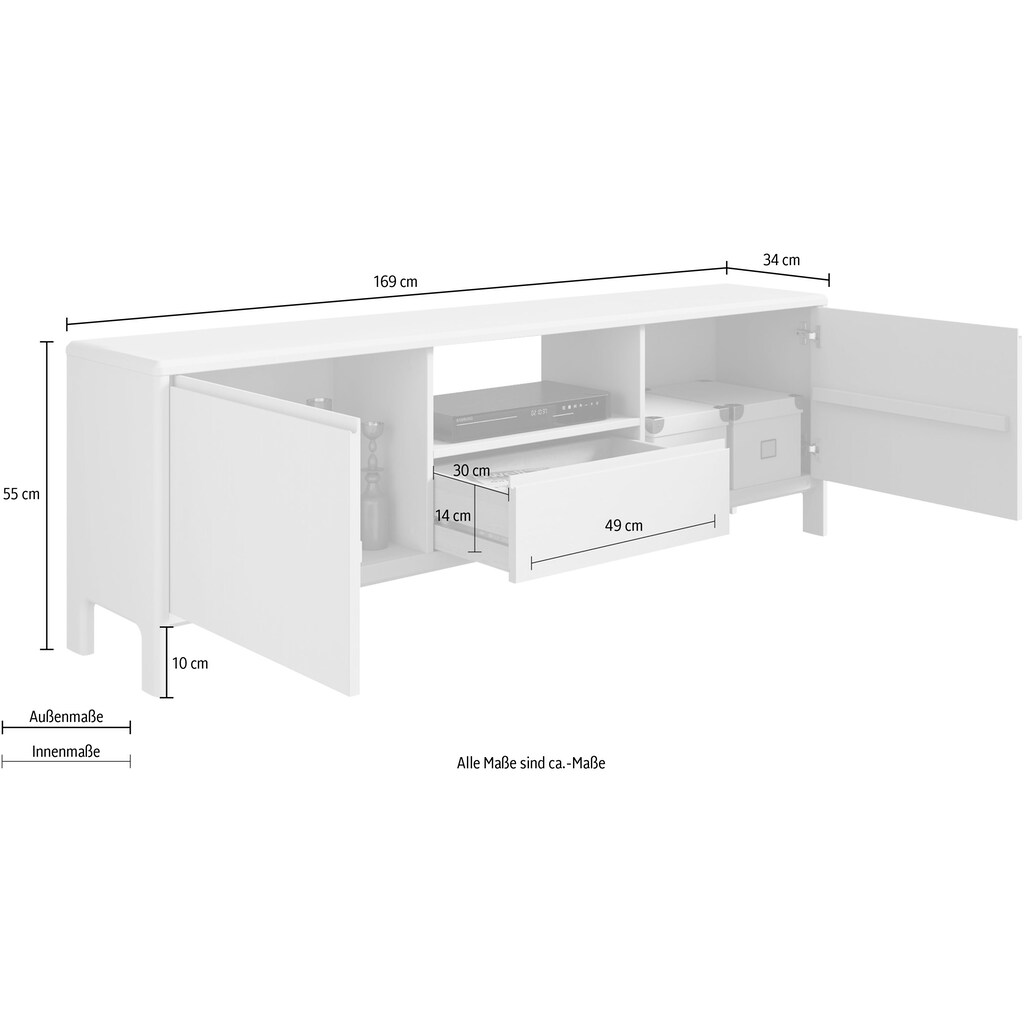 Home affaire TV-Schrank »Luven«, zertifiziertes Massivholz, Breite 169 cm, 1 Schublade und 2 Türen