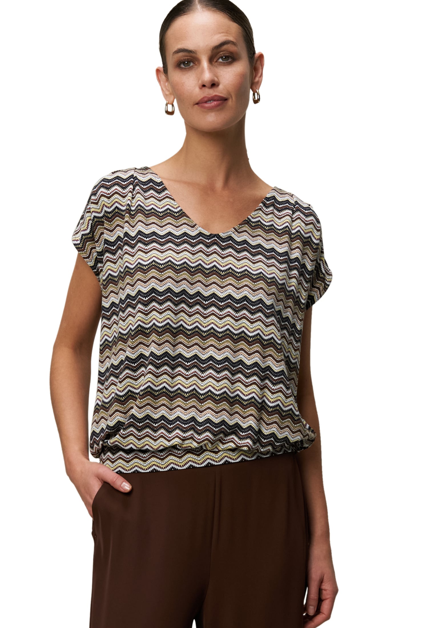 Zero Kurzarmshirt »Shirt mit Zickzackmuster«
