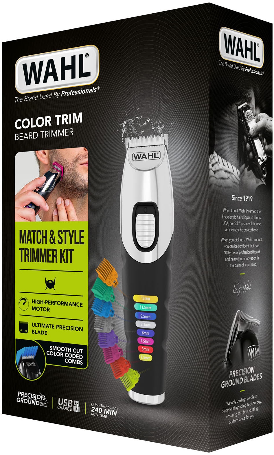 Wahl Bartschneider »Color Trim«, 9 Aufsätze, Farbcodierte Aufsteckkämme, Lithium-Ionen-Technologie, USB Aufladung