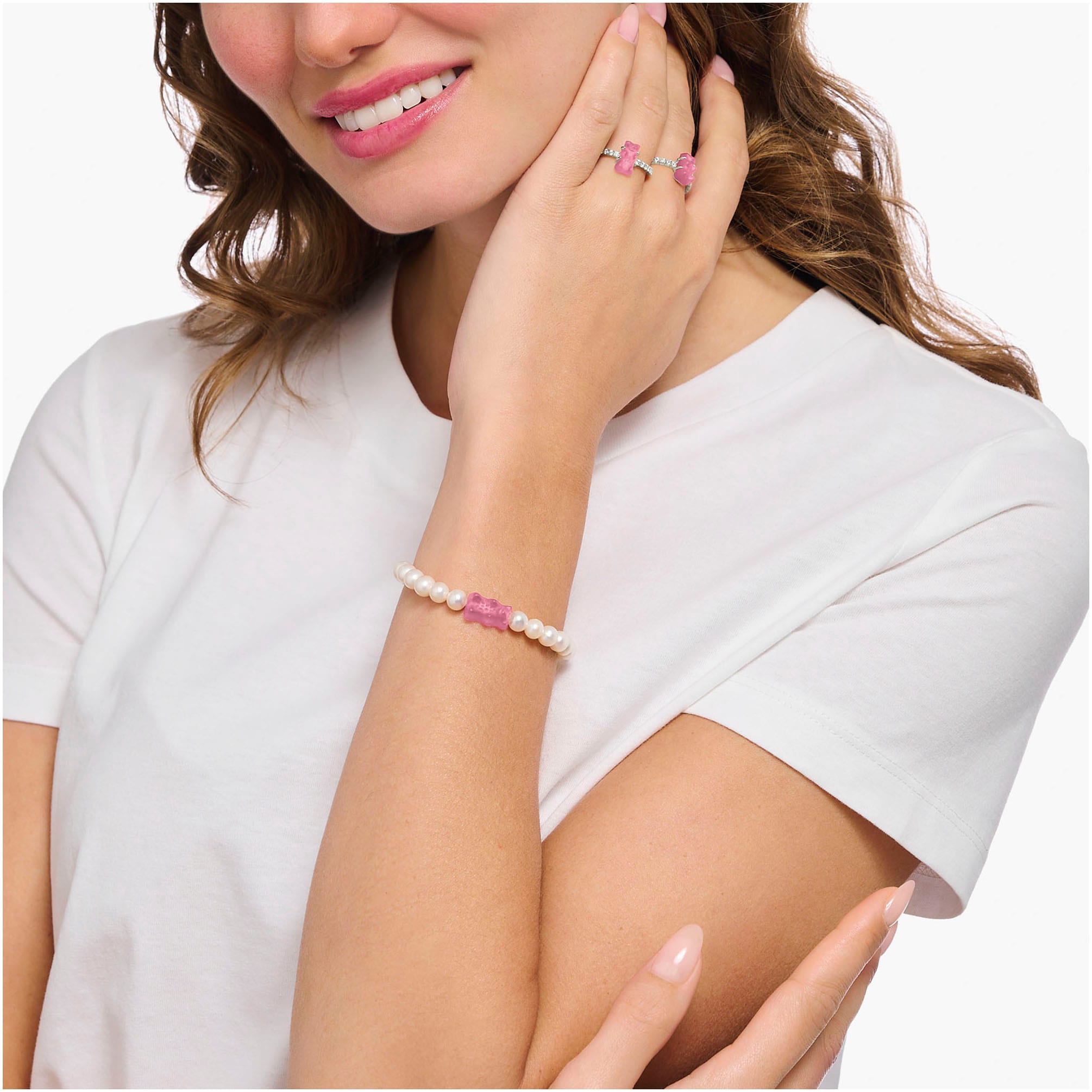 THOMAS SABO Armband »THOMAS SABO x HARIBO Schmuck: Perlenarmband mit Goldbär« mit Kristallglas - mit Süßwasserzuchtperle
