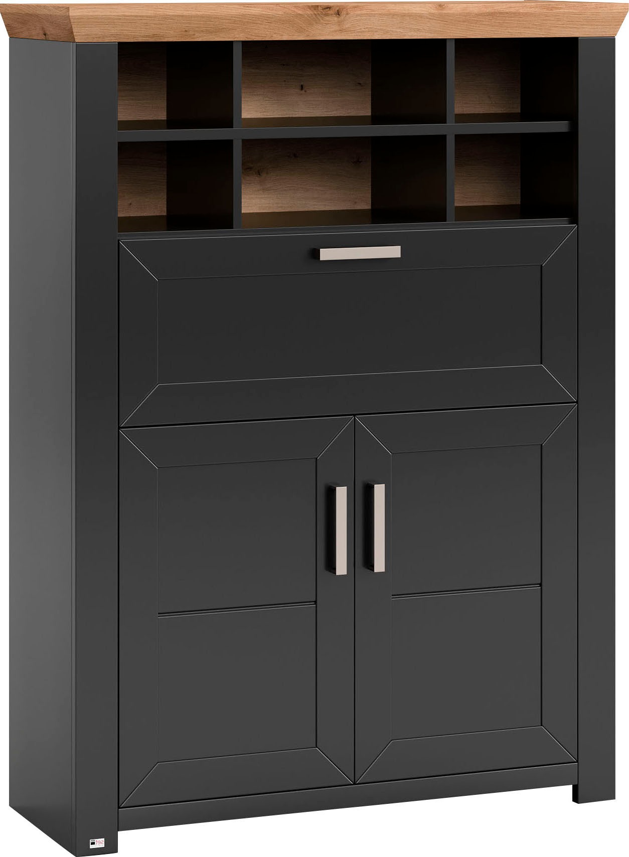 set one by Musterring Highboard »York«, Typ 15, mit Holztüren und Klappe, Beleuchtung optional, Breite 105 cm