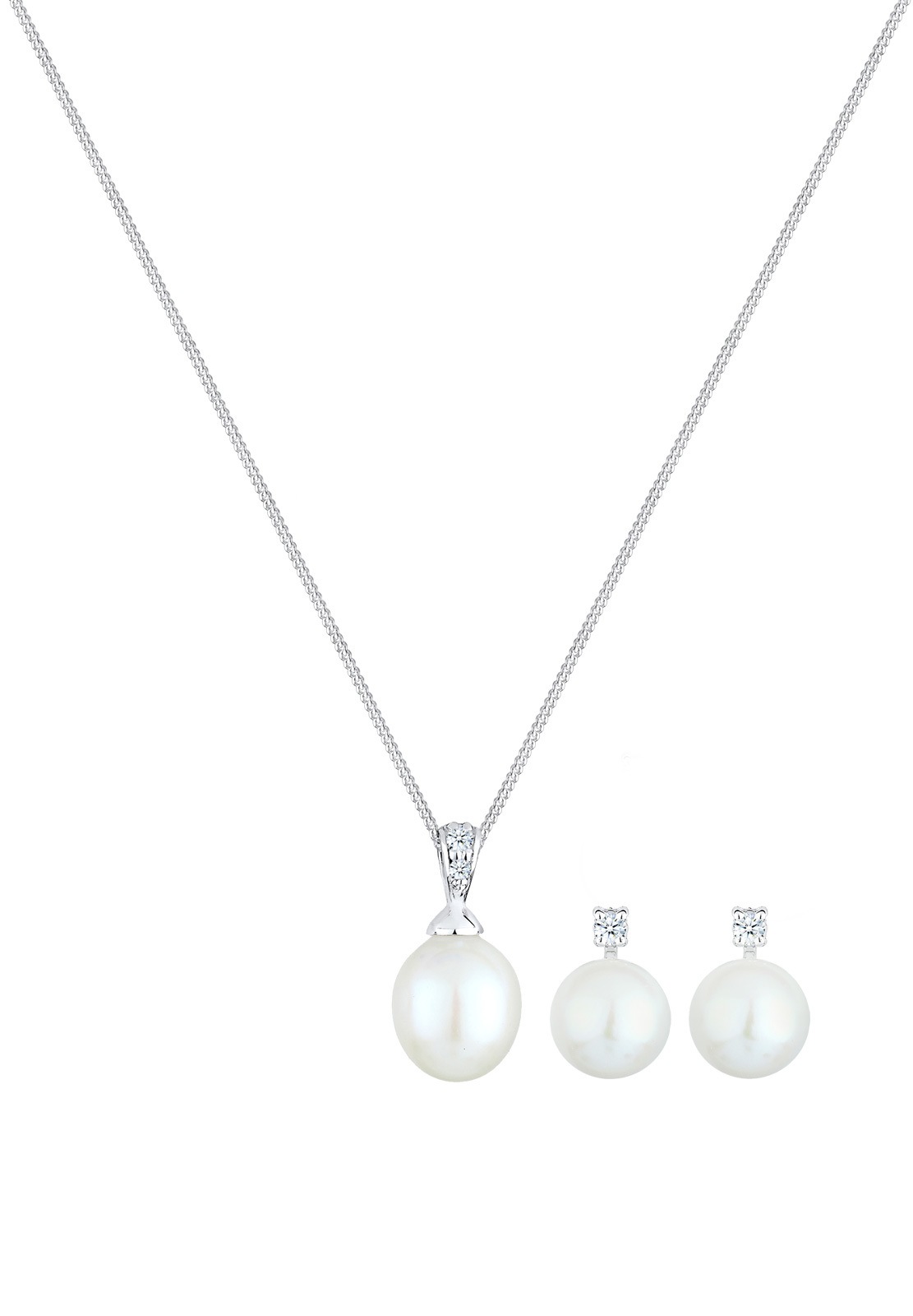 Elli DIAMONDS Ohrring und Ketten Set »Schmuckset Süßwasserzuchtperlen Diamant Weiß (0.10 ct) 925 Sterling Silber« ()