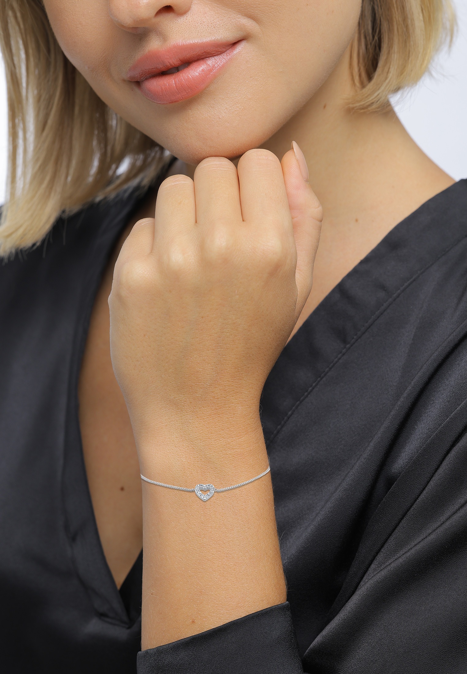 Elli Armkette »Armband Herz Romantik Kristalle 925 Silber«