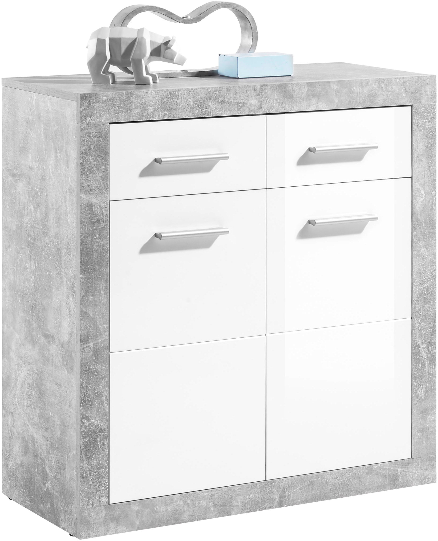 Kommode »Stone 2 weiß Glanz, BxHxT 82x88x37 cm«, Kommode mit 2 Türen, 2 Schubkästen...