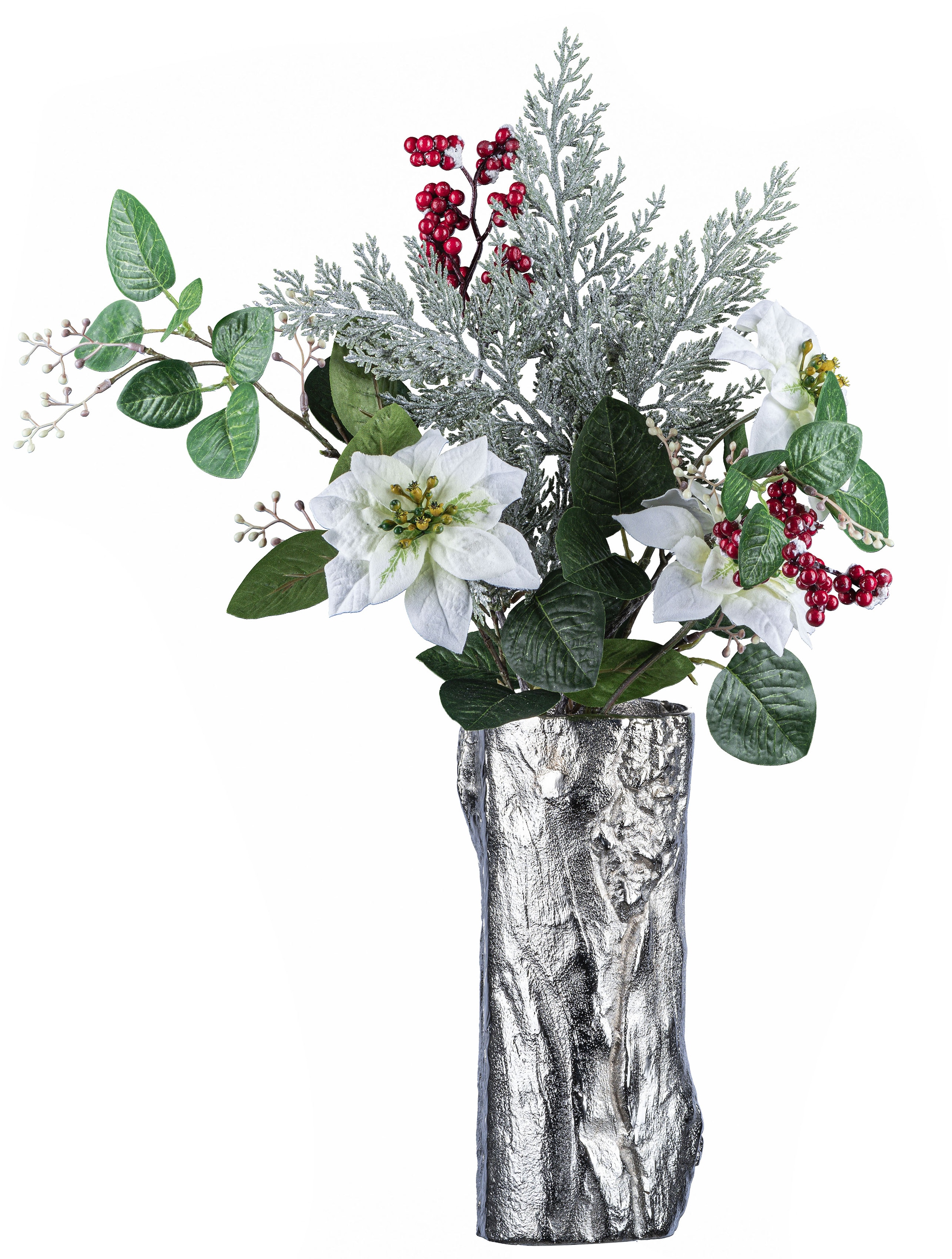 mit in kaufen deco Vase, (Set, St., Bouquet), Creativ 1 Optik 2 »Weihnachtsdeko«, 1 Dekovase beschneiter bequem Poinsettien-Mix-Bouquet