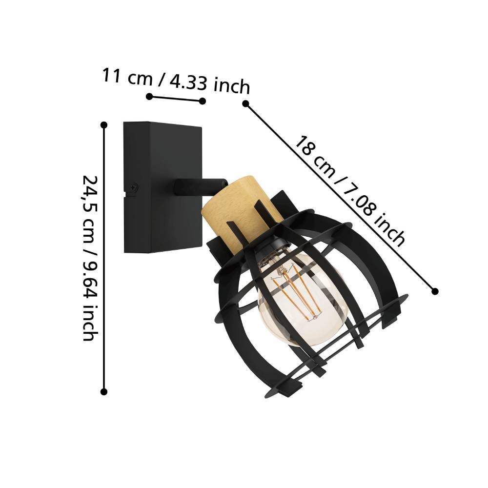 EGLO Deckenspot »STILLINGTON 1« E27 1 Stk. Wandleuchte, Wandspot aus Holz und Metall in Schwarz, Wohnzimmer, Flur