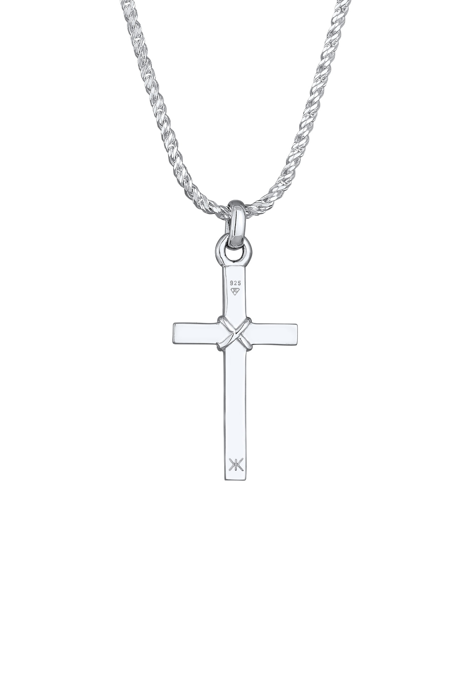 Kuzzoi Kette mit Anhänger »Halskette Herren Kreuz Flach Kordelkette 925 Silber«