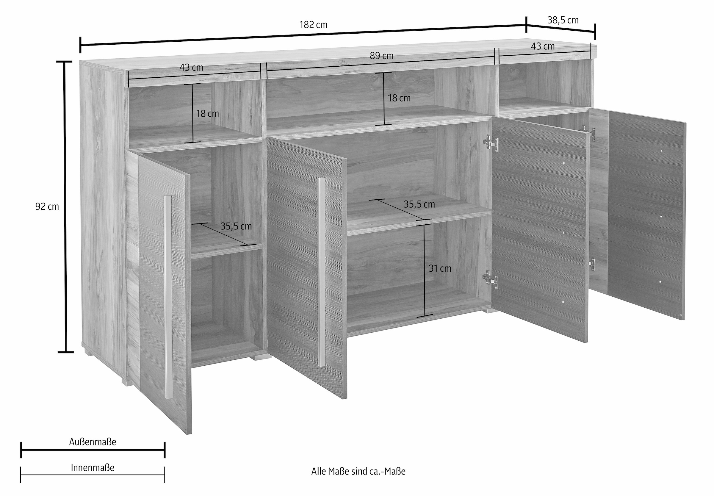 INOSIGN Sideboard »Roger,Breite 182cm, stilvolle Schrank mit 4 Türen«, Kommode mit viel Stauraum, Einlegeböden verstellbar