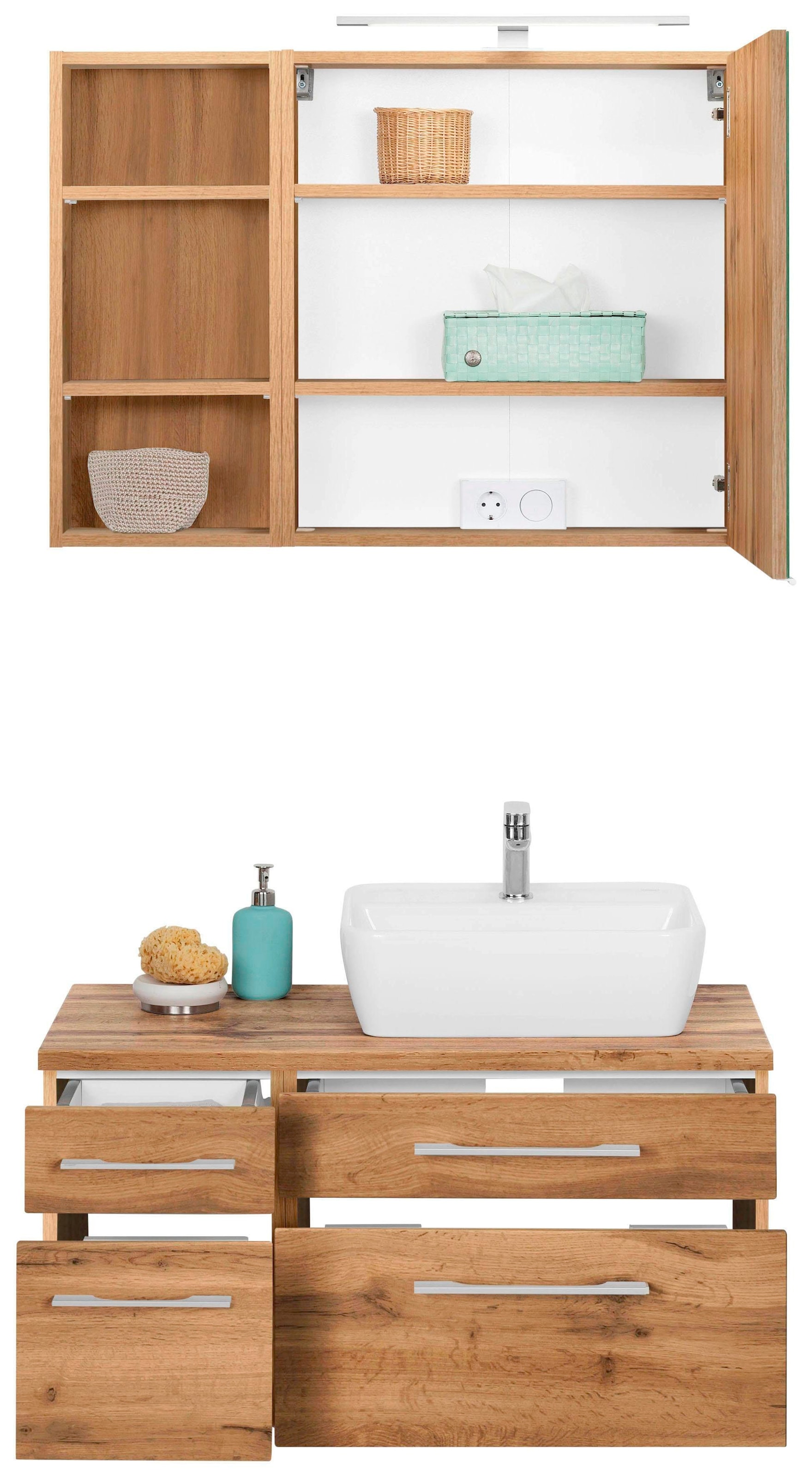 welltime Badmöbel-Set »Davos«, (3 St.), Breite 50 cm, mit eckigem Waschbecken