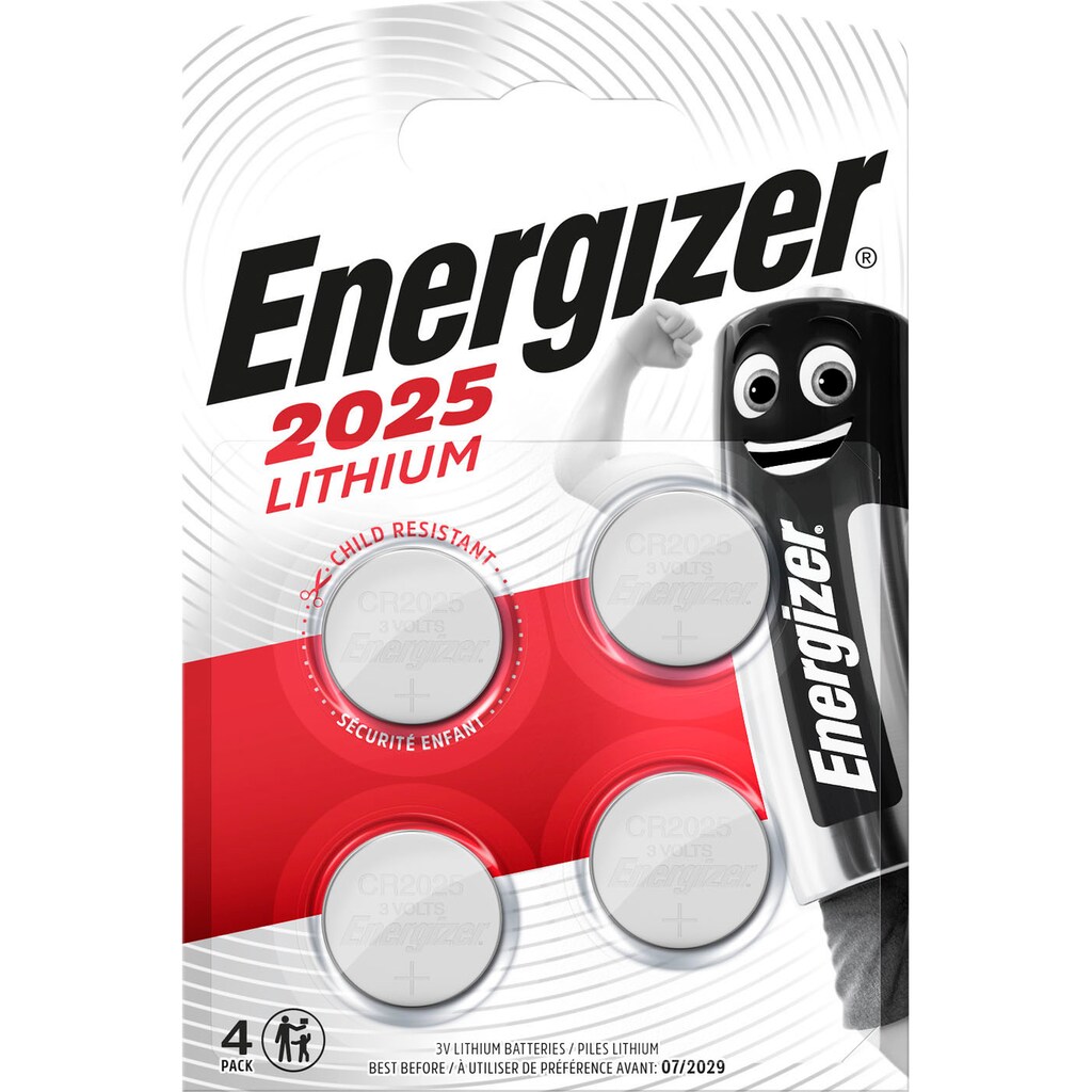 Energizer Knopfzelle »CR2025«, CR2025, 3 V, (Packung, 4 St.)