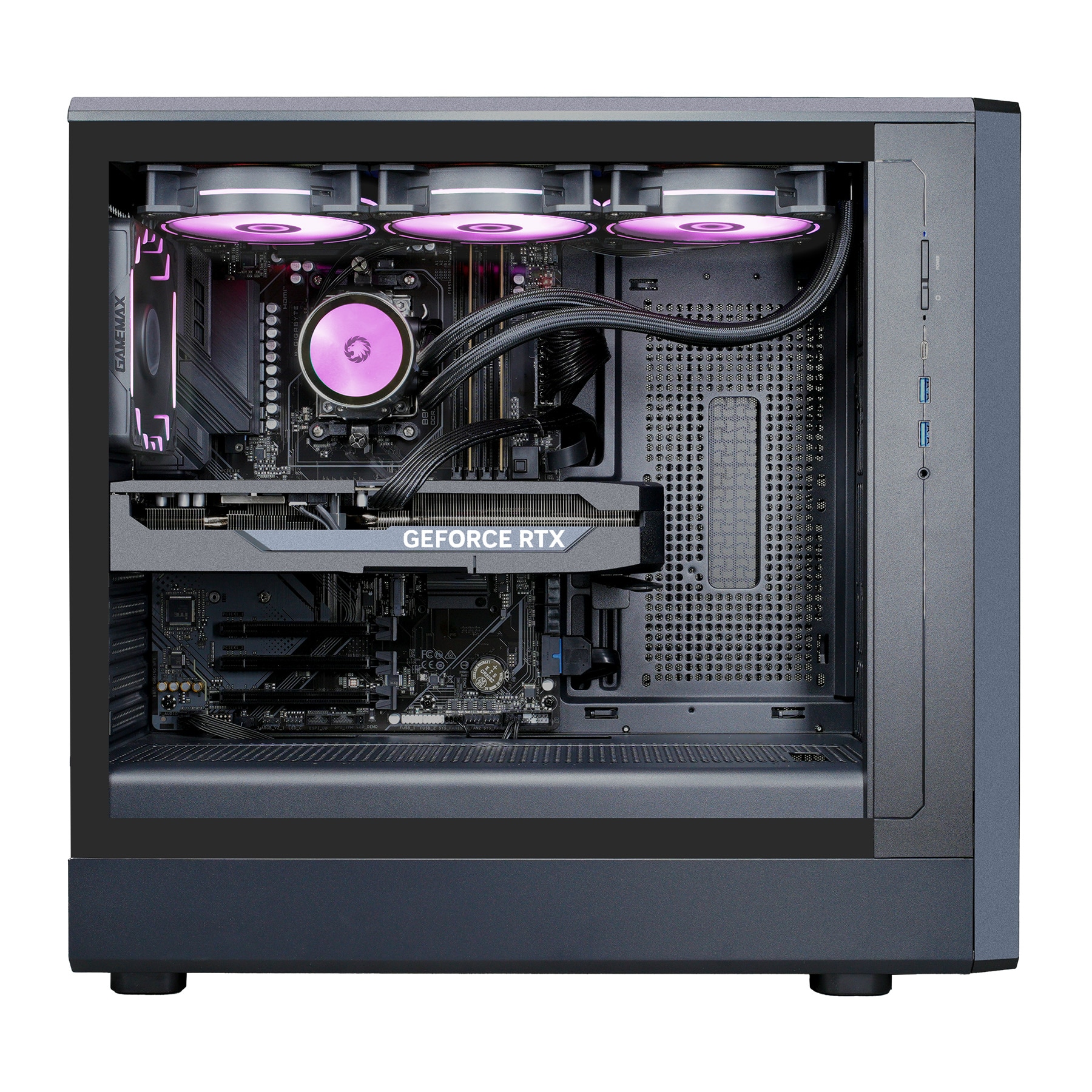 GAMEMAX Gaming-PC »CLAW BK 8095 AMD Ryzen 7 9700X 32GB DDR5 1TB SSD RTX 5060Ti« DDR5 RAM, Windows 11, Wasserkühlung